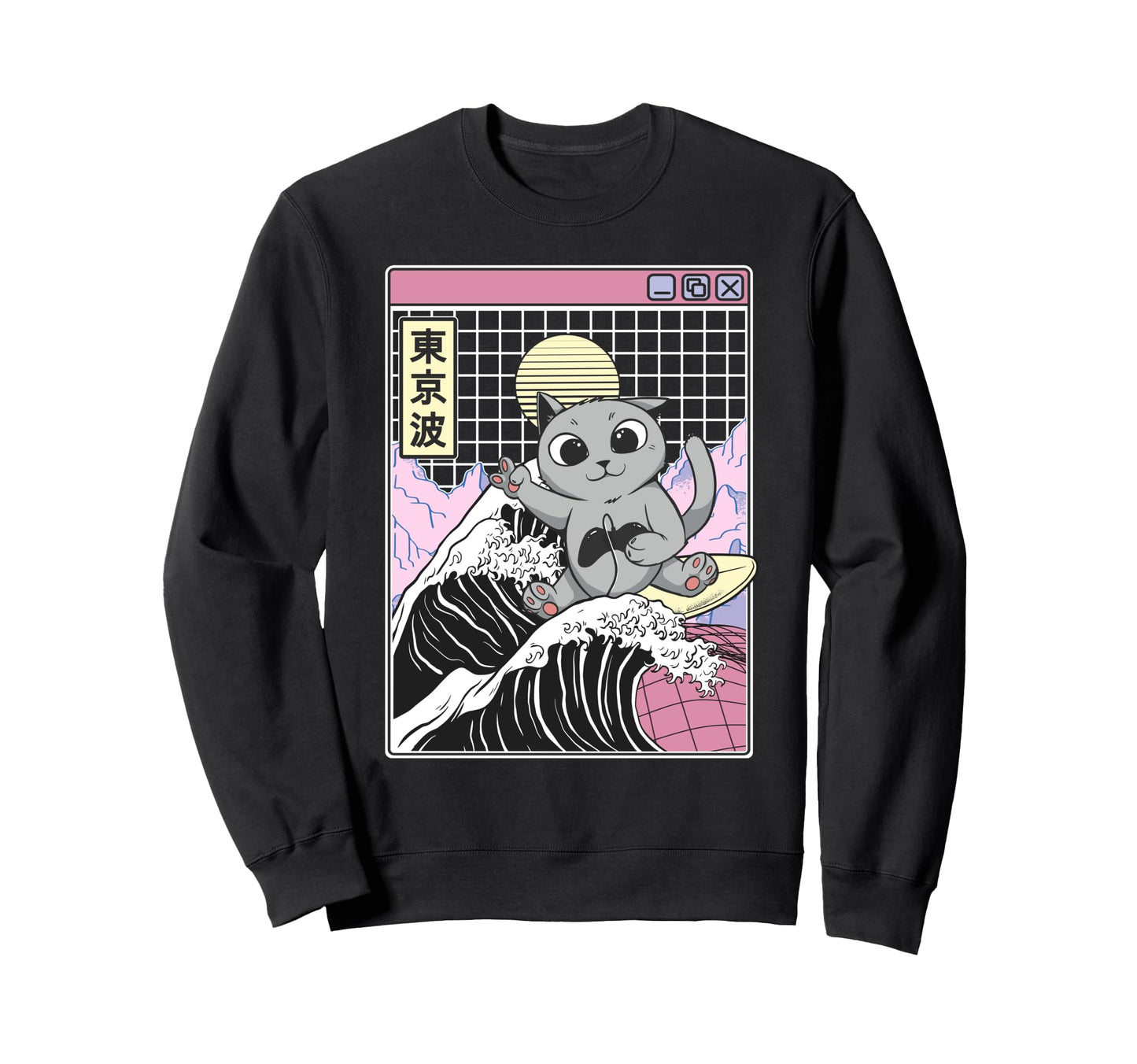 Gaming Cat Surfing Kanagawa Wave Sweatshirt - Streetwear Style Men Women - T-Shirt, Sweatshirt, Hoodie