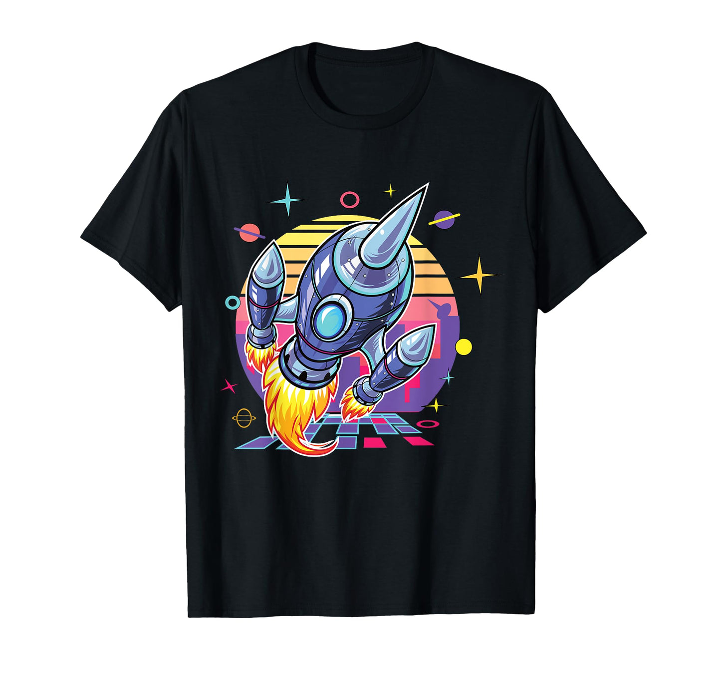 Synthwave Spaceship Rocket Vaporwave T-Shirt - Trendy Graphic Men Women - T-Shirt, Sweatshirt, Hoodie