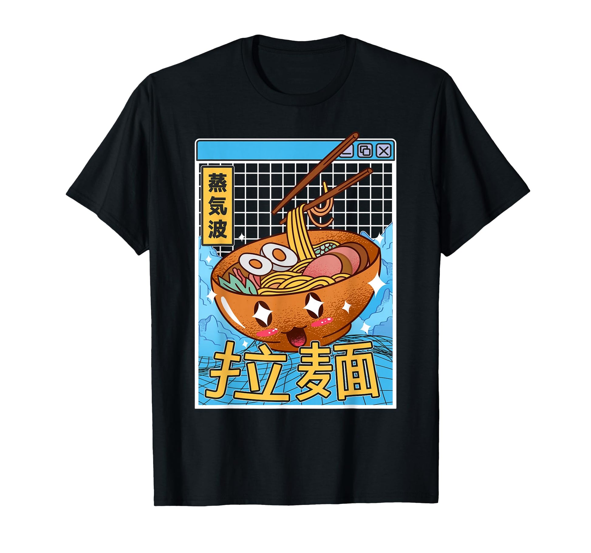 Ramen Noodles Bowl Kawaii Grid Vaporwave T-Shirt - Novelty Apparel Unisex - T-Shirt, Sweatshirt, Hoodie