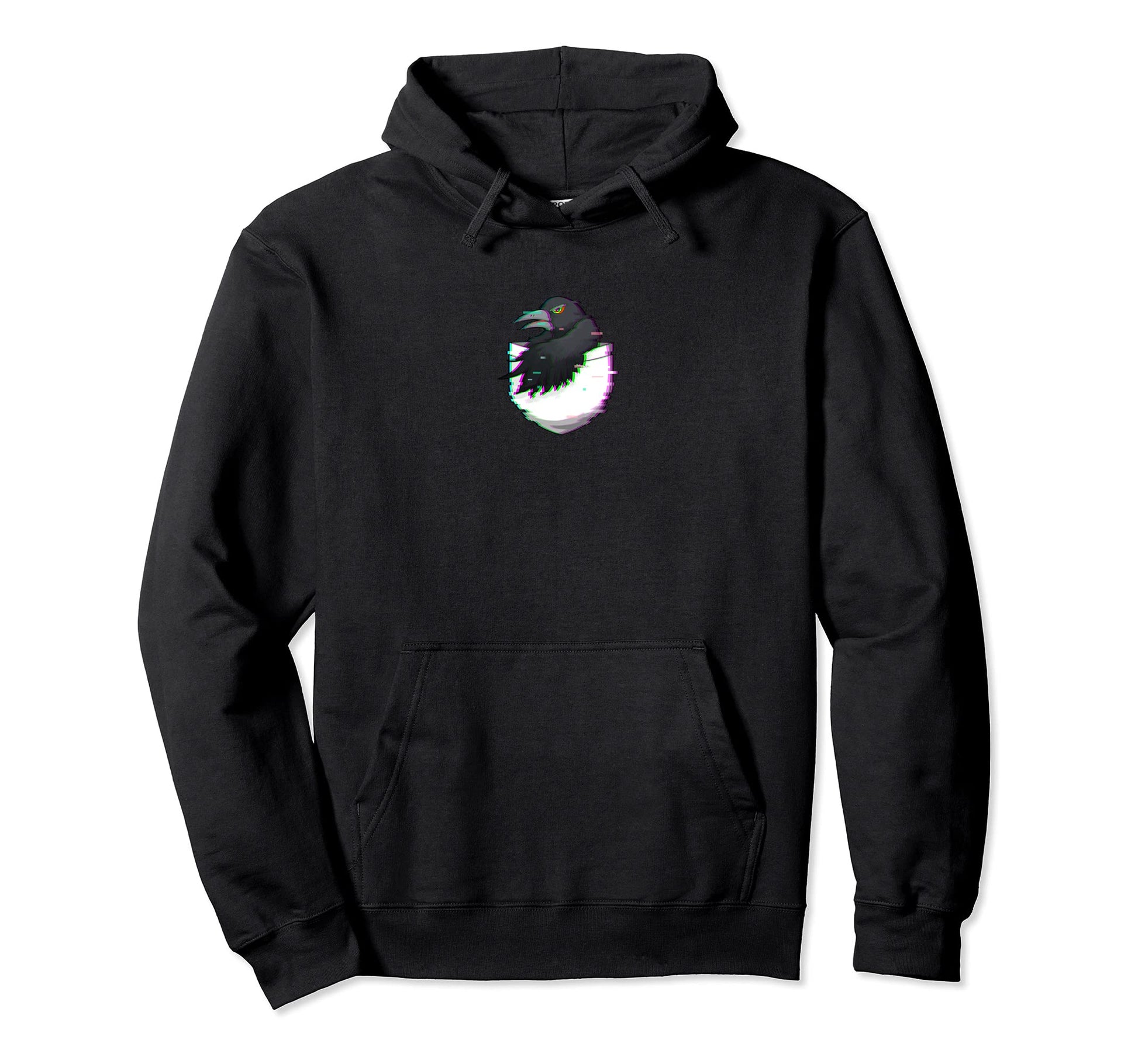 Raven Pocket Vaporwave Aesthetic Bird Black Hoodie - Trendy Graphic Unisex - T-Shirt, Sweatshirt, Hoodie