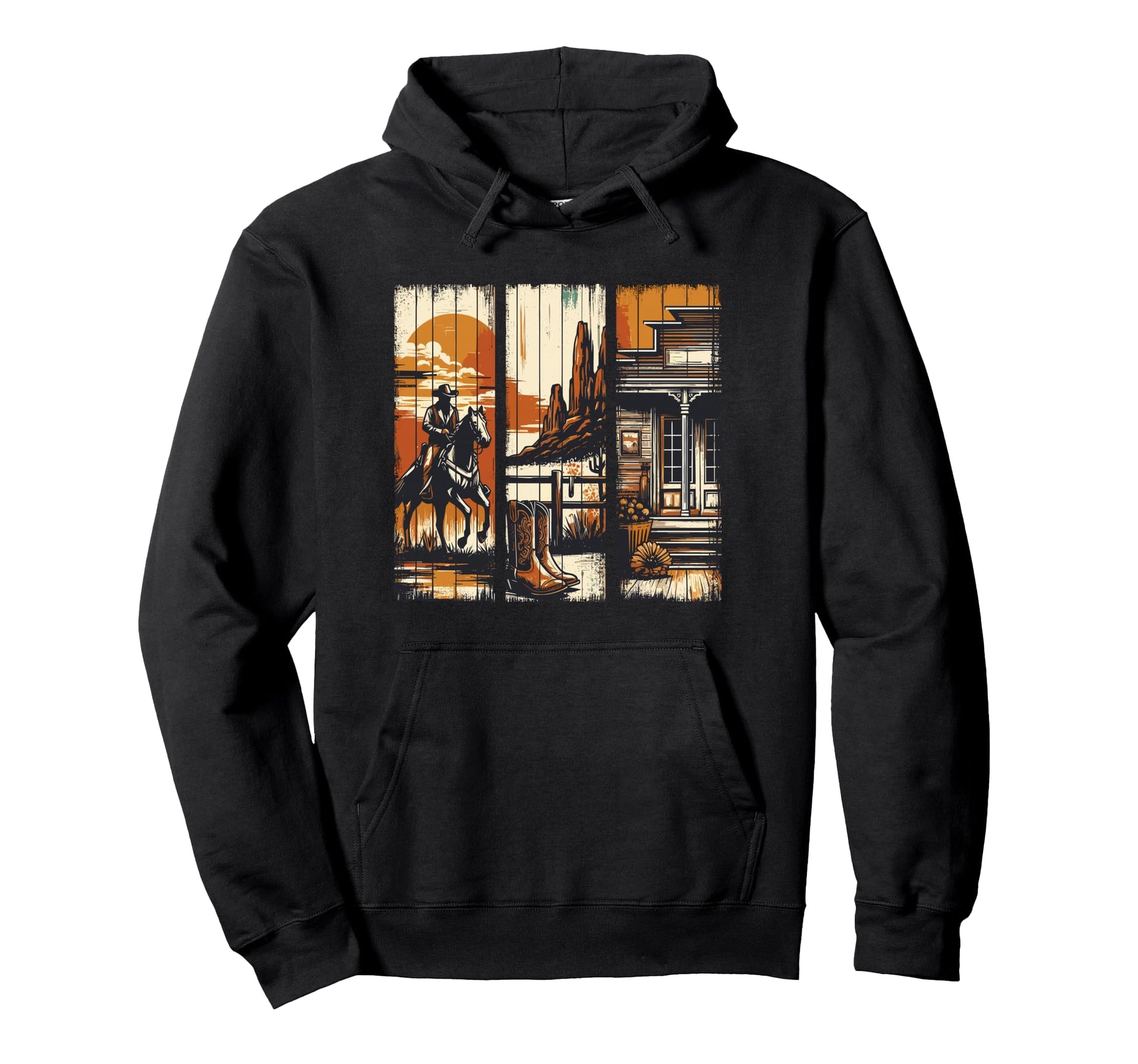 Cowboy Western Land Rodeo Horse Rider Hoodie - Custom Art Print for Adults - T-Shirt, Sweatshirt, Hoodie