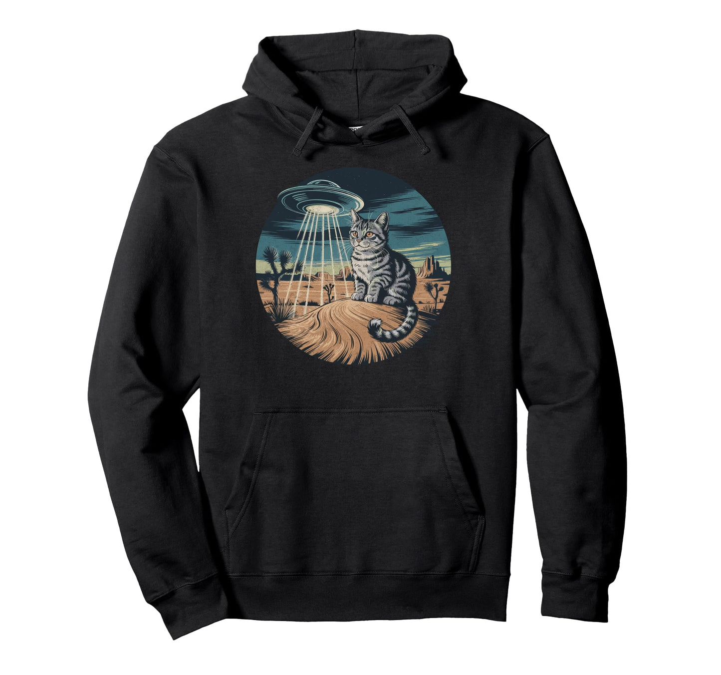 Funny Cat Western Ufo Cowboy Cat Hoodie - Custom Art Print Unisex - T-Shirt, Sweatshirt, Hoodie