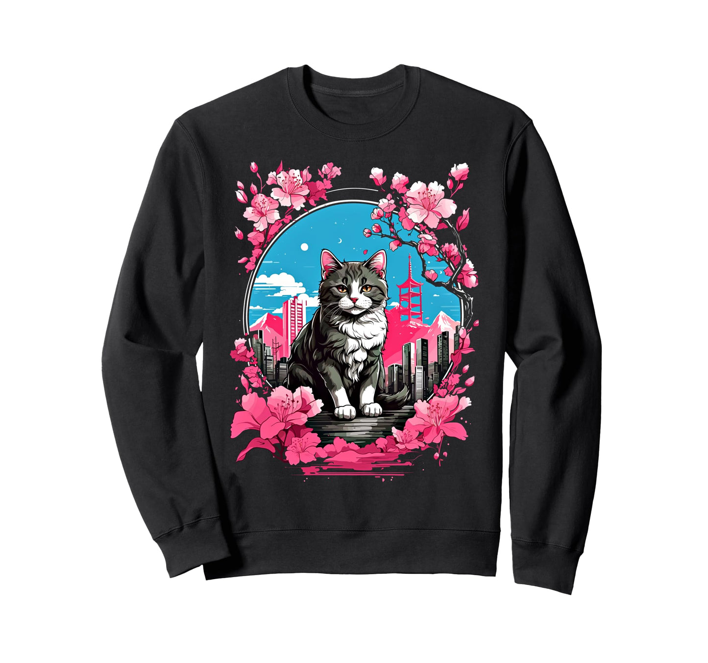 Anime Cat Japanese Aesthetic Japan Sweatshirt - Custom Art Print Unisex - T-Shirt, Sweatshirt, Hoodie