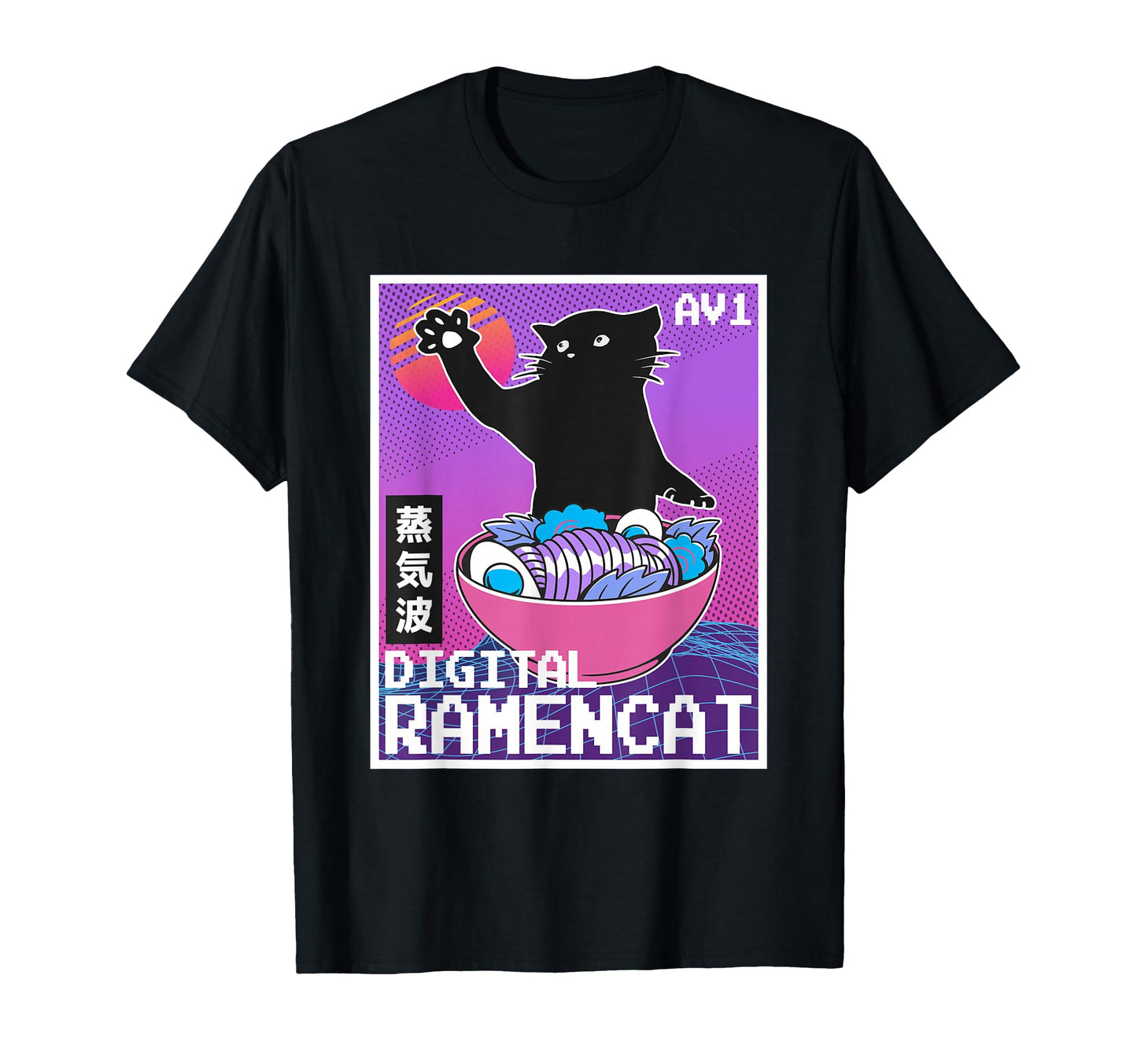 Digital Ramencat 90S Synthwave T-Shirt - Aesthetic Graphic for Adults - T-Shirt, Sweatshirt, Hoodie