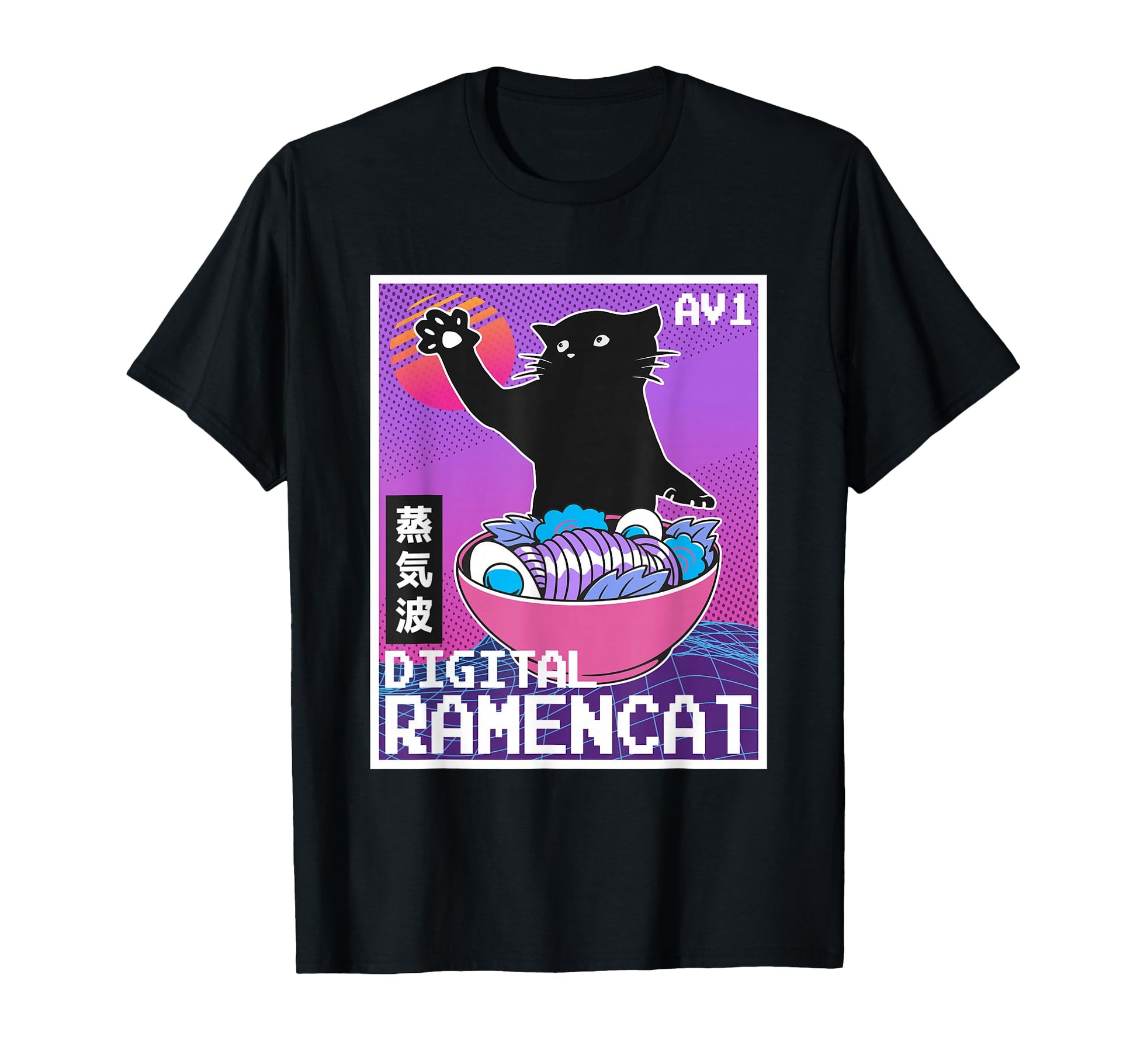 Digital Ramencat 90S Synthwave T-Shirt - Aesthetic Graphic for Adults - T-Shirt, Sweatshirt, Hoodie