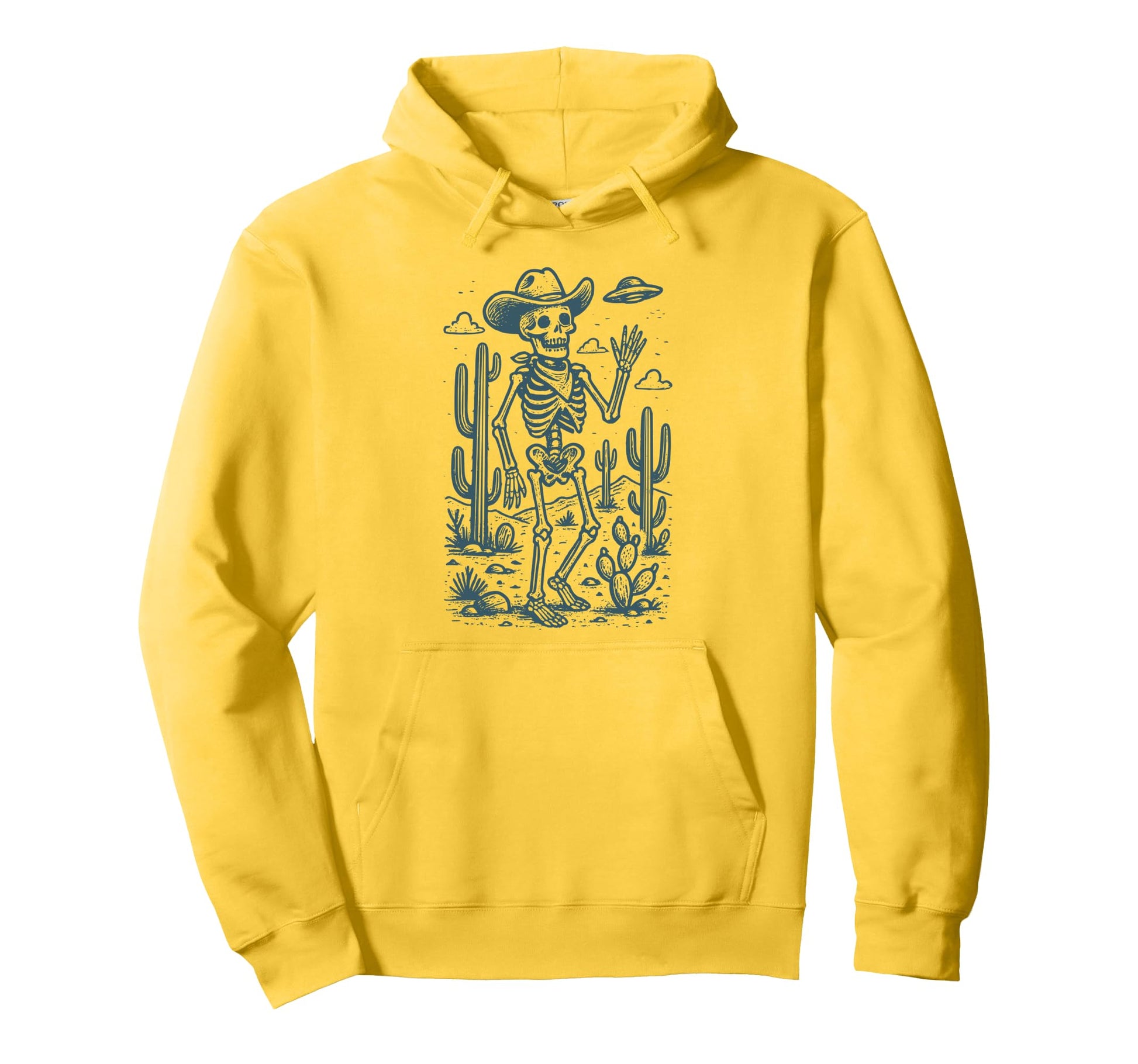 Cowboy Skeleton Ufo Western Halloween Hoodie - Casual Everyday Wear Unisex - T-Shirt, Sweatshirt, Hoodie