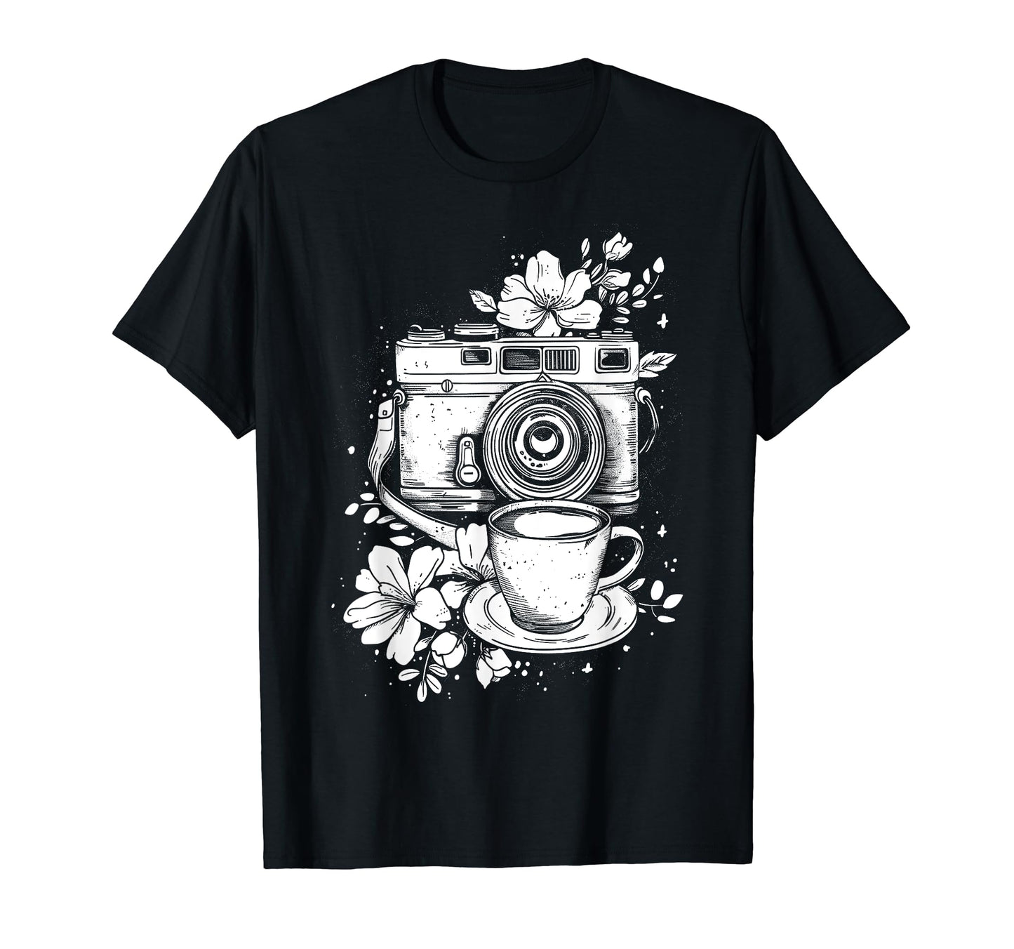 Photographer Coffee Camera Flowers T-Shirt - Streetwear Style Unisex - T-Shirt, Sweatshirt, Hoodie