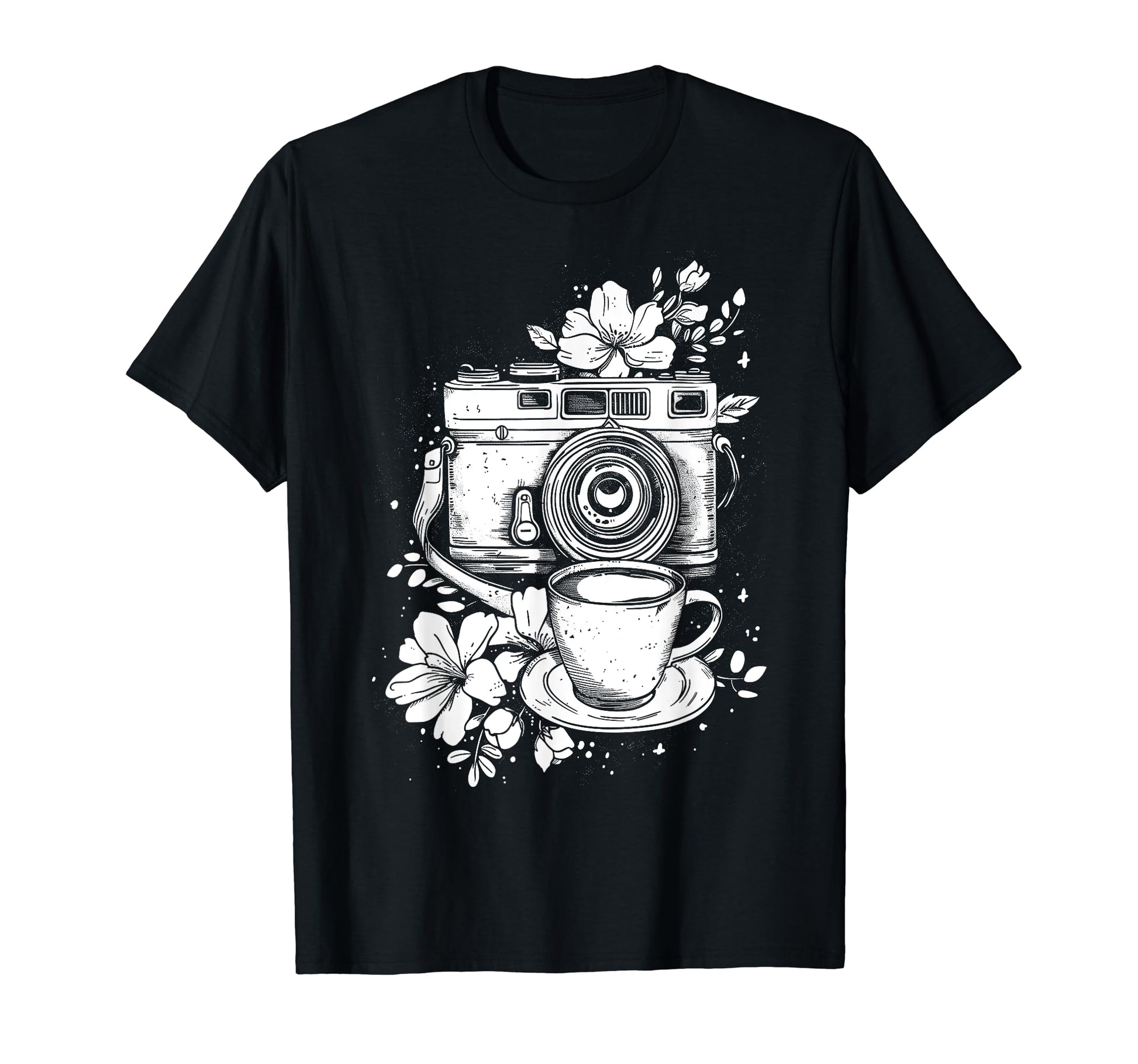 Photographer Coffee Camera Flowers T-Shirt - Streetwear Style Unisex - T-Shirt, Sweatshirt, Hoodie