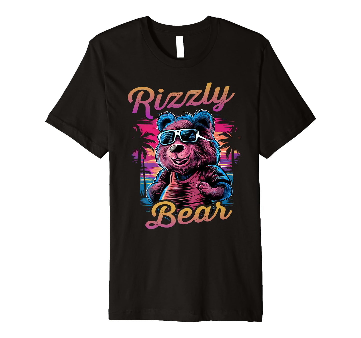 Rizzly Bear Synthwave Retrowave T-Shirt - Minimalist Print Men Women - T-Shirt, Sweatshirt, Hoodie