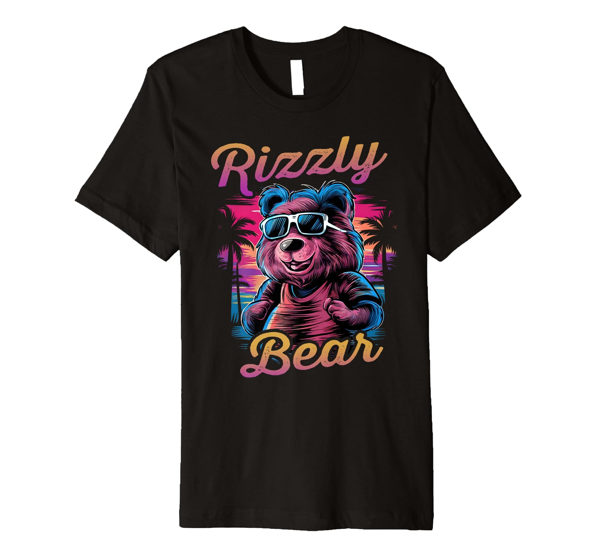 Rizzly Bear Synthwave Retrowave T-Shirt - Minimalist Print Men Women - T-Shirt, Sweatshirt, Hoodie