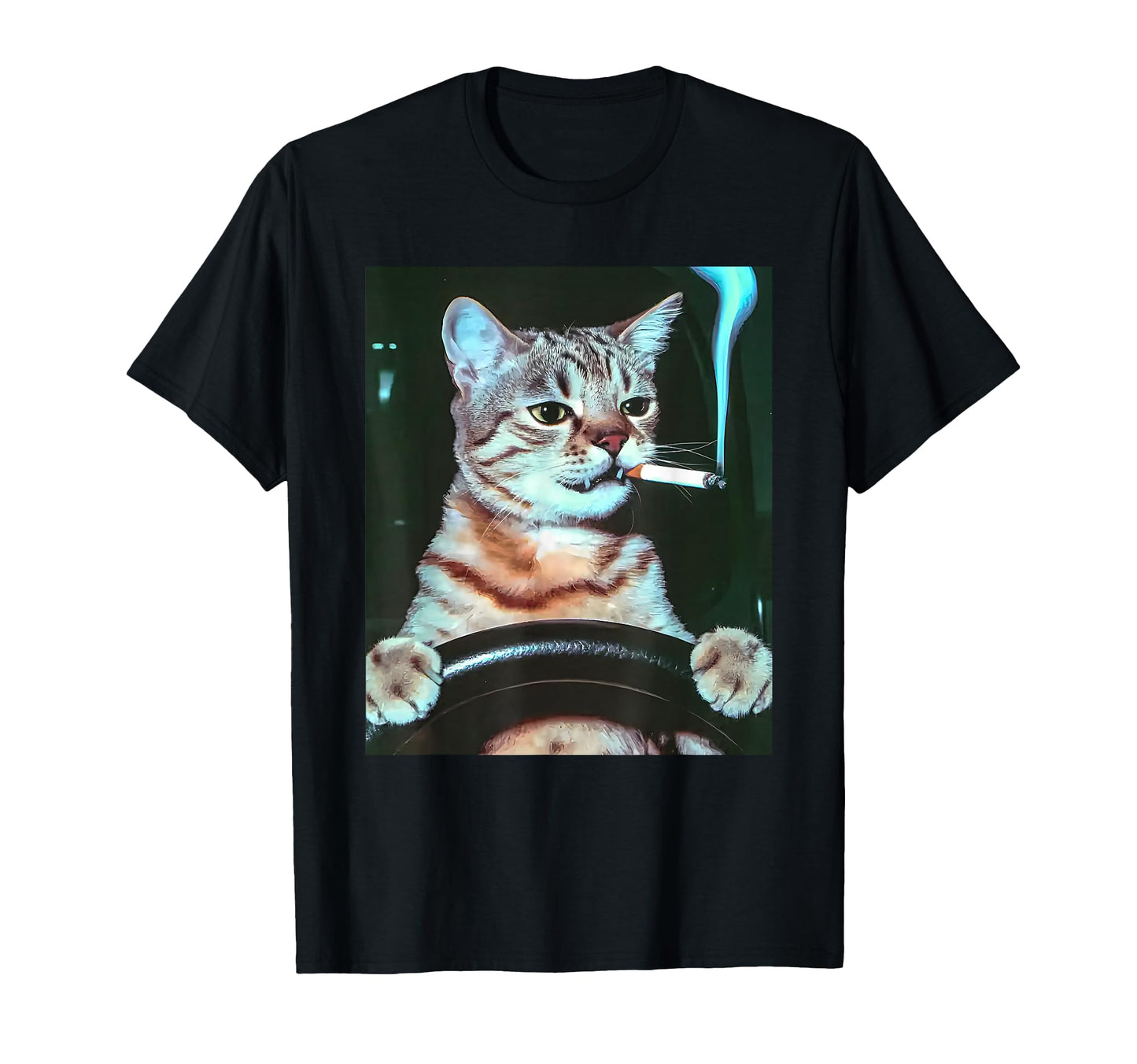 Cat Smoking Driving Grunge Kitty Edgy T-Shirt - Aesthetic Graphic Unisex - T-Shirt, Sweatshirt, Hoodie
