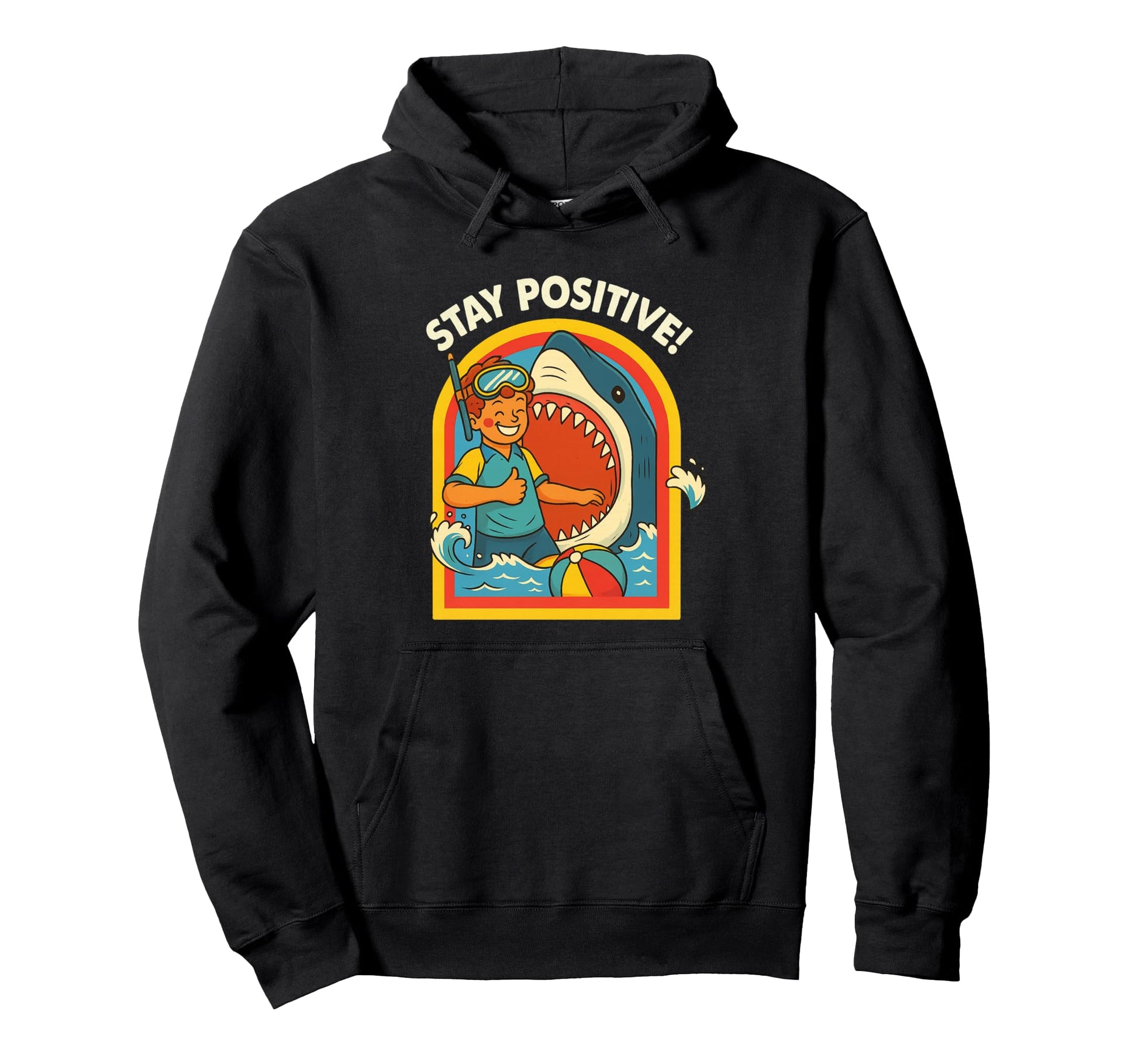 Stay Positive Shark Snorkel Rainbow Hoodie - Fun Novelty Design for Adults - T-Shirt, Sweatshirt, Hoodie