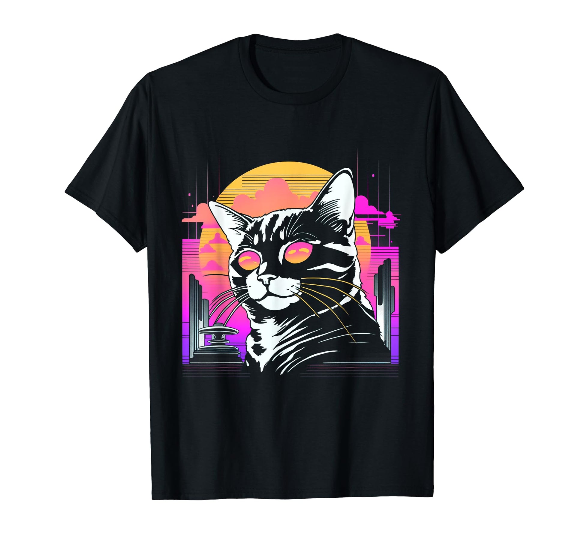Sunset Vaporwave Aesthetics Cat T-Shirt - Unique Graphic Men Women - T-Shirt, Sweatshirt, Hoodie