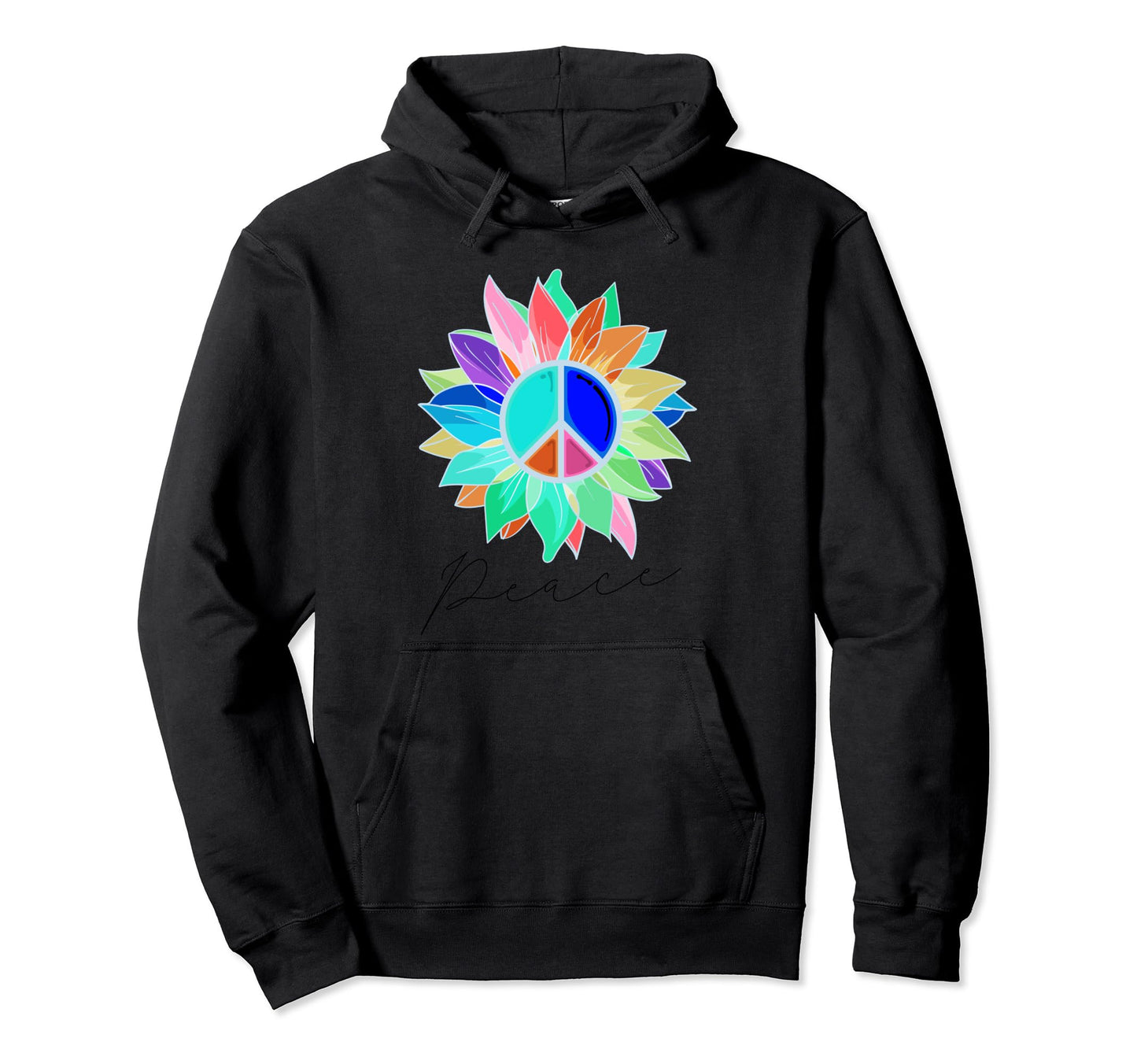 Rainbow Sunflower Peace Sign Hippie Hoodie - Fun Novelty Design for Adults - T-Shirt, Sweatshirt, Hoodie