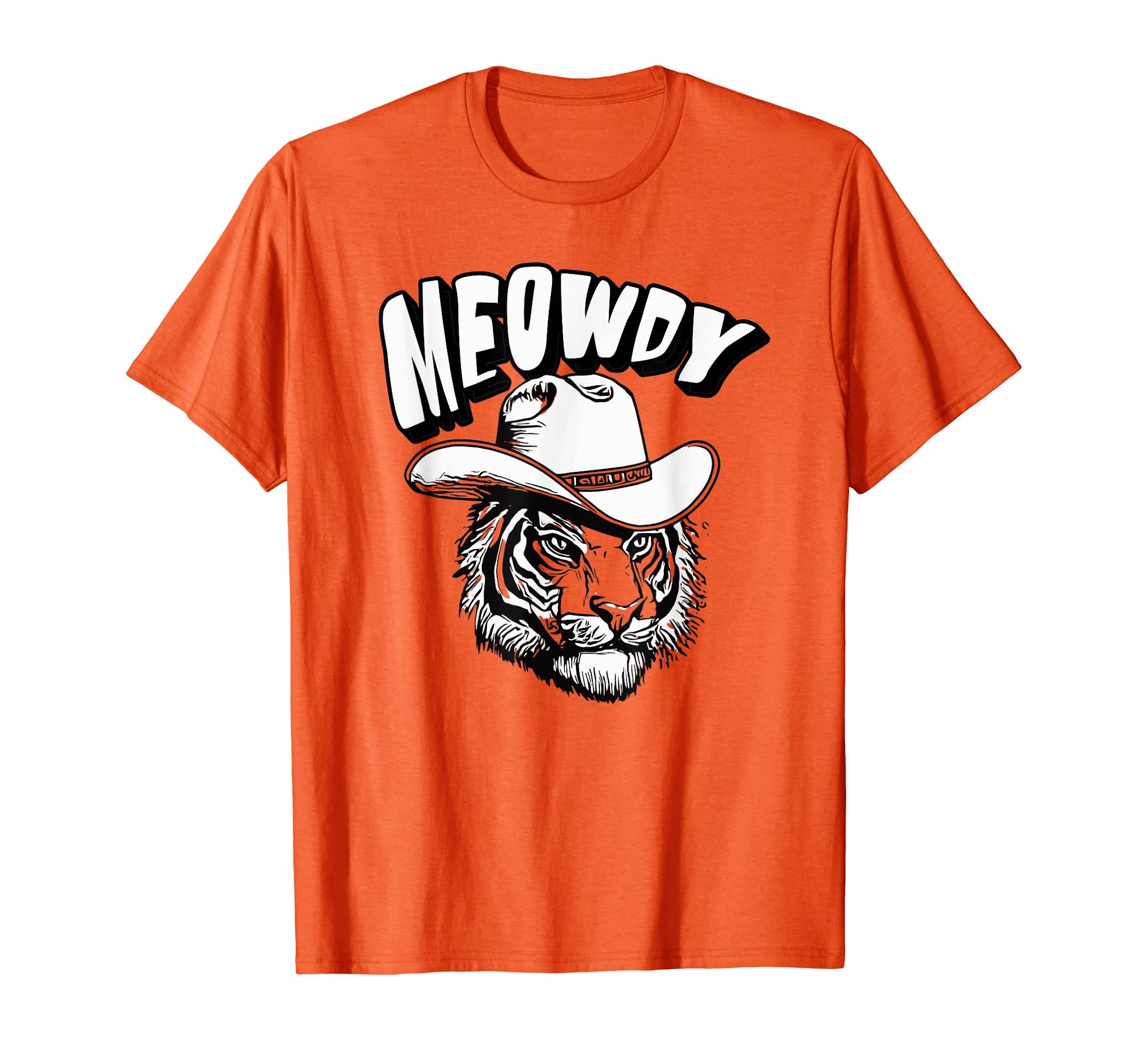 Meowdy Funny Country Music Tiger Cowboy Hat T-Shirt - Graphic Print Unisex - T-Shirt, Sweatshirt, Hoodie