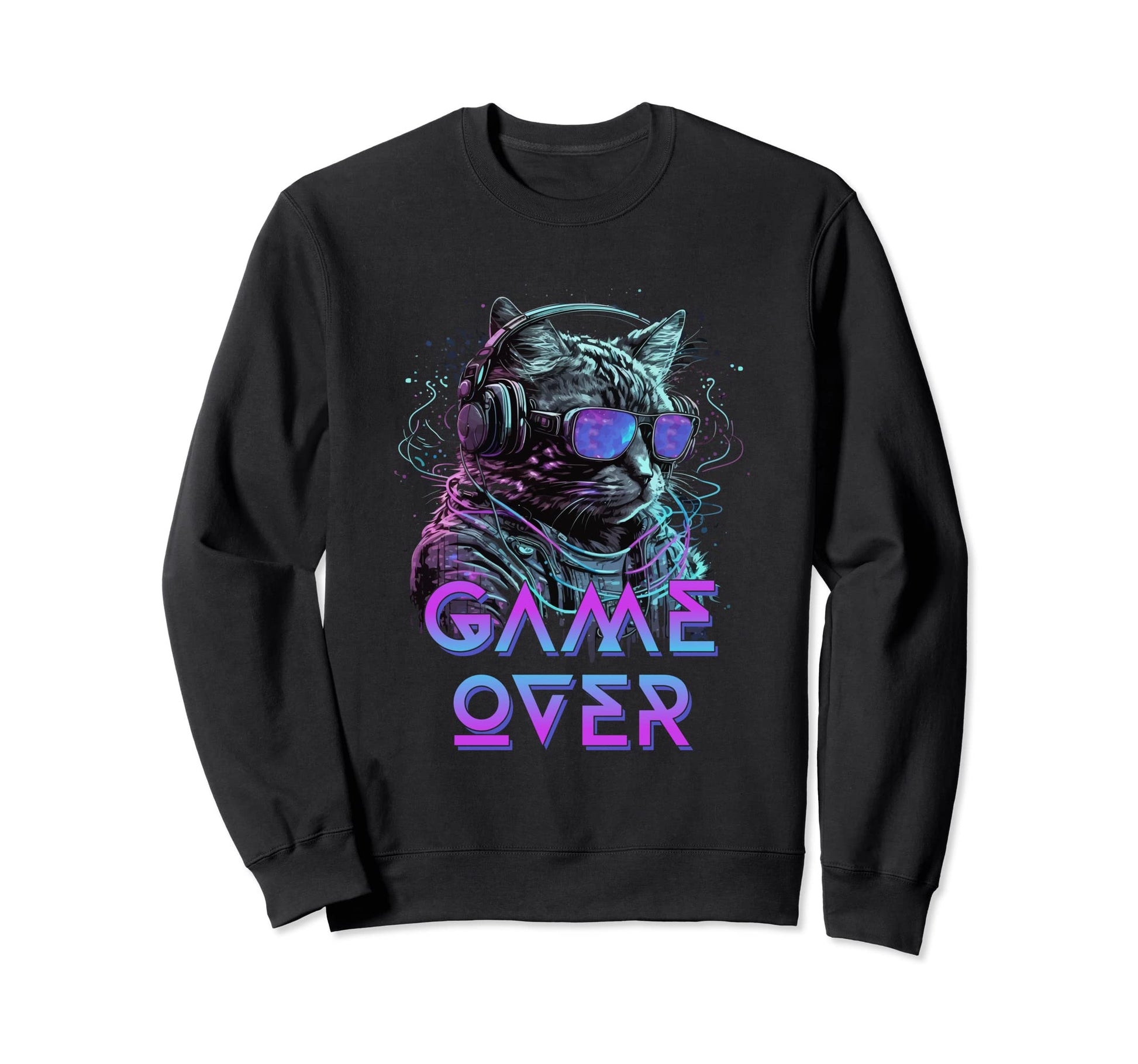 Game Over Scifi Space Cat Vaporwave Sweatshirt - Trendy Graphic for Adults - T-Shirt, Sweatshirt, Hoodie