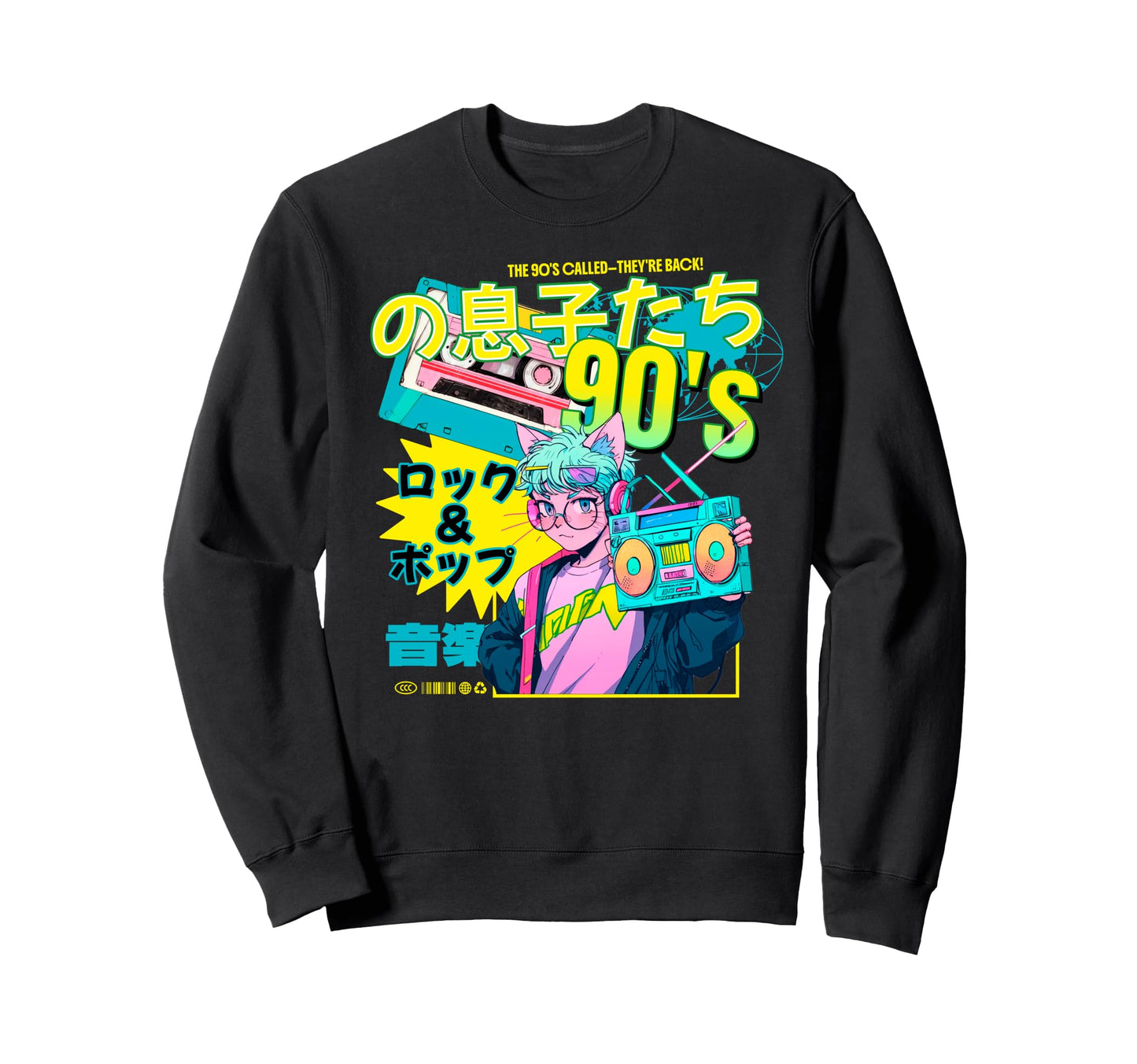 90S Anime Catboy Japanese Sweatshirt - Streetwear Style for Adults - T-Shirt, Sweatshirt, Hoodie