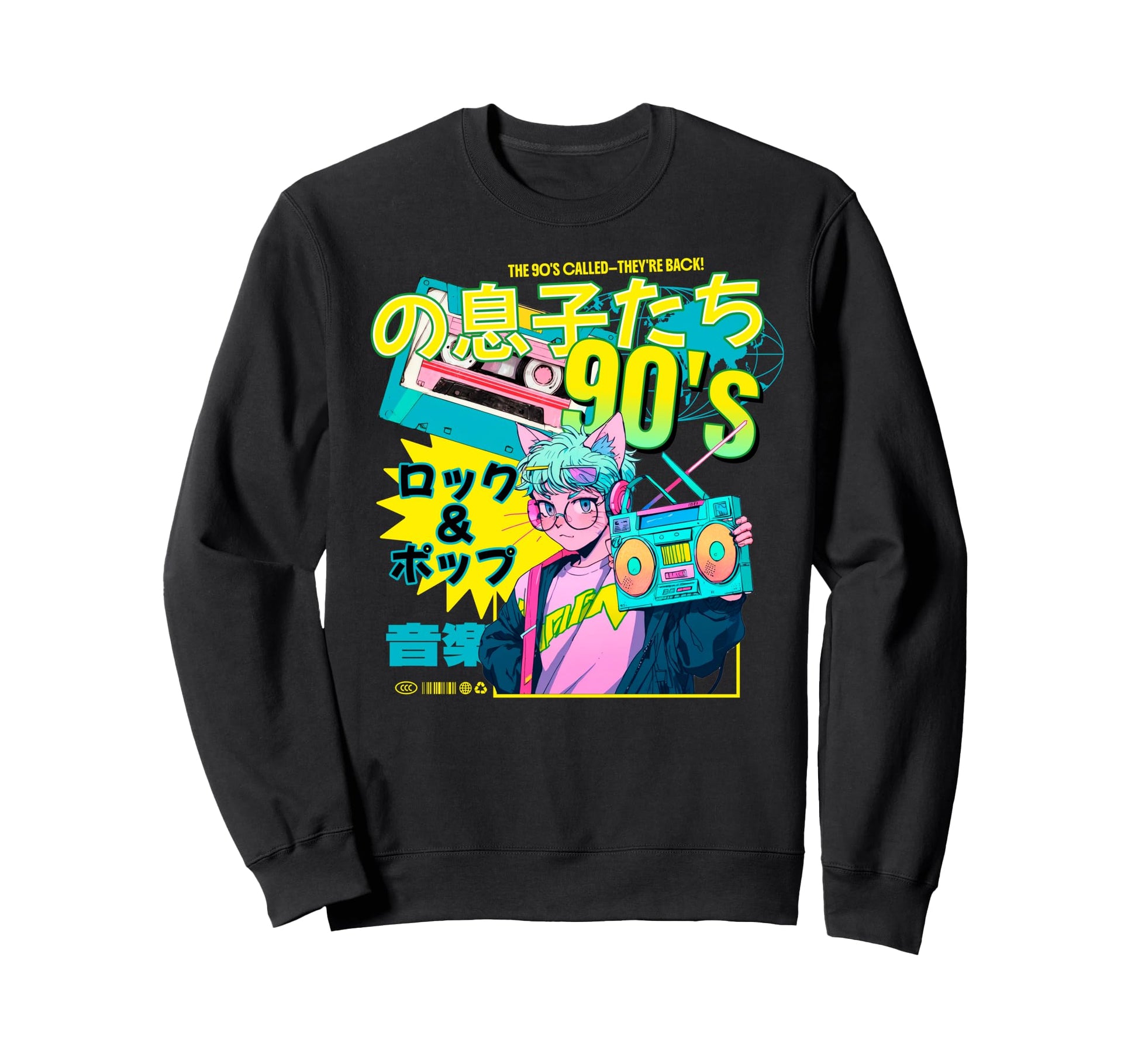 90S Anime Catboy Japanese Sweatshirt - Streetwear Style for Adults - T-Shirt, Sweatshirt, Hoodie