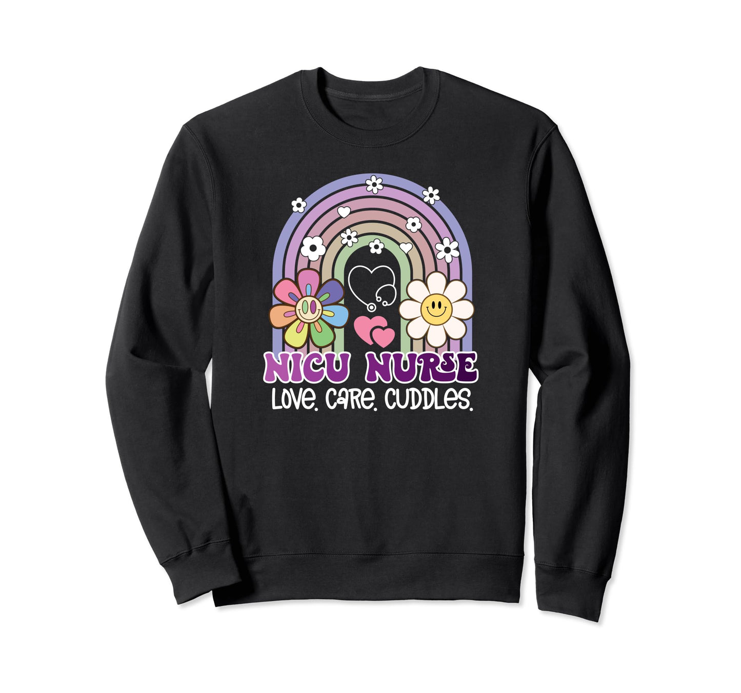 Nicu Nurse Rainbow Flowers Sweatshirt - Minimalist Print Men Women - T-Shirt, Sweatshirt, Hoodie