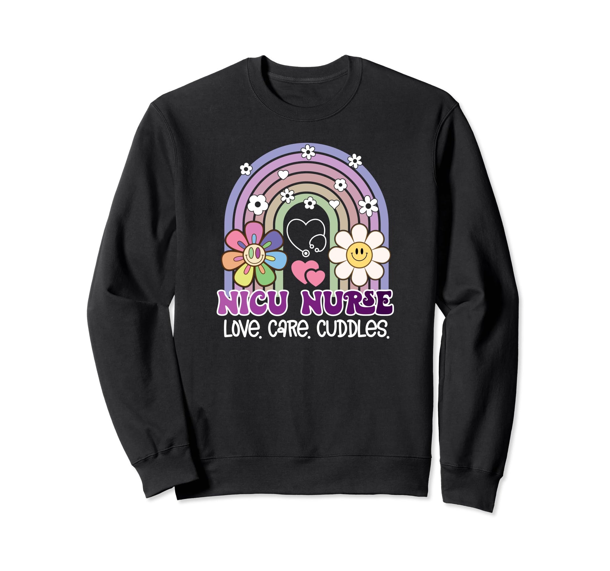 Nicu Nurse Rainbow Flowers Sweatshirt - Minimalist Print Men Women - T-Shirt, Sweatshirt, Hoodie