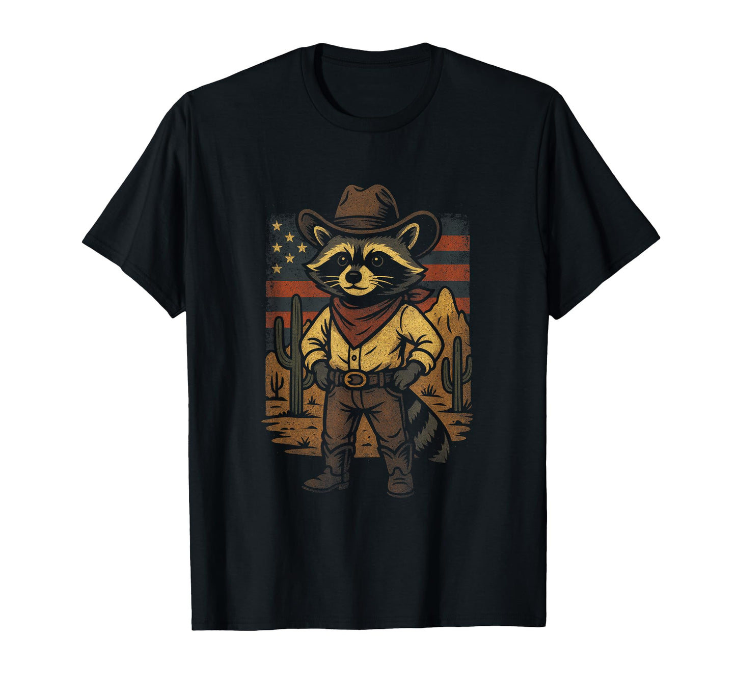 Raccoon Cowboy Western Cactus T-Shirt - Custom Art Print Unisex - T-Shirt, Sweatshirt, Hoodie