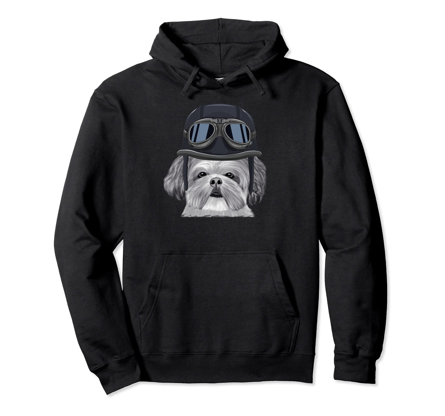 Shih Tzu Wearing Motorcycle Helmet Hoodie - Fun Novelty Design Men Women - T-Shirt, Sweatshirt, Hoodie
