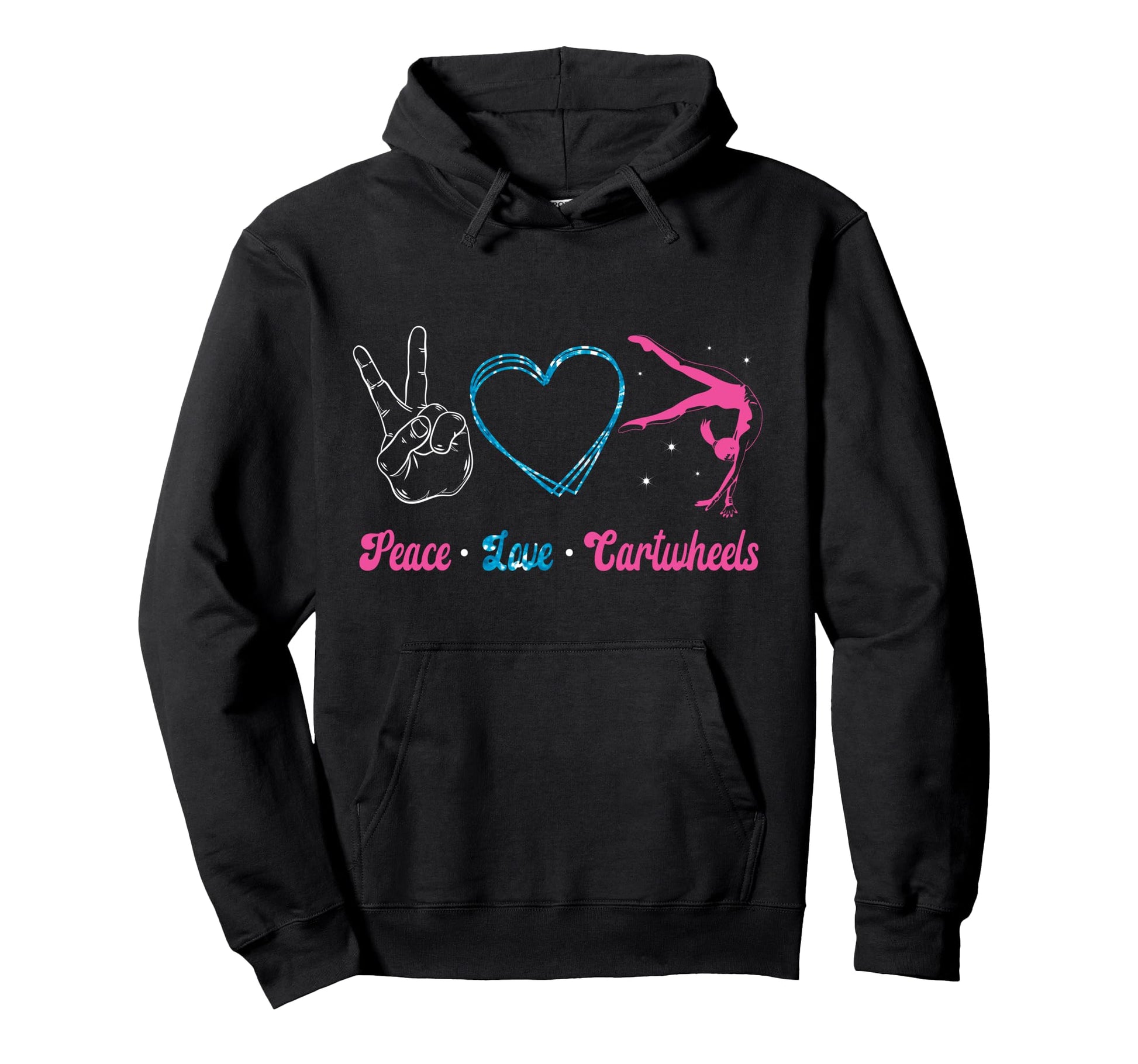 Gymnastics Cartwheel Peace Love Hoodie - Custom Art Print for Adults - T-Shirt, Sweatshirt, Hoodie