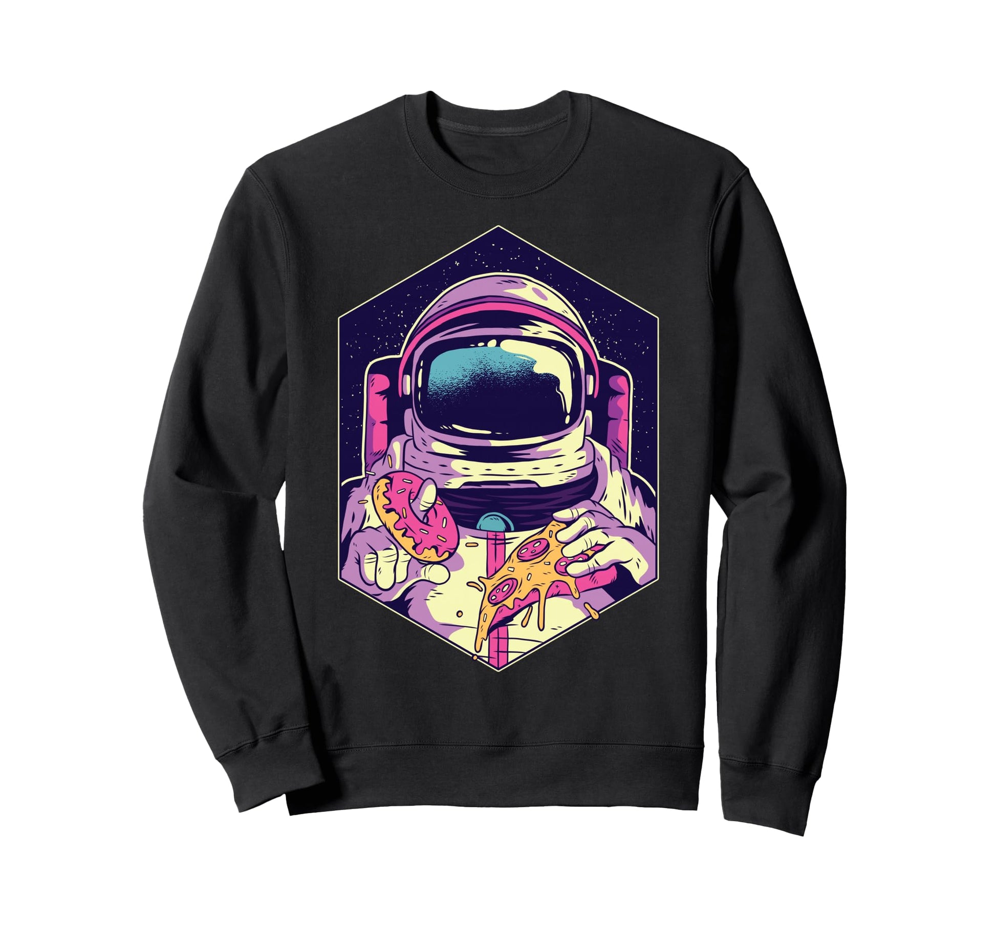 Vaporwave Space Donut Pizza Astronaut Sweatshirt - Minimalist Print Unisex - T-Shirt, Sweatshirt, Hoodie