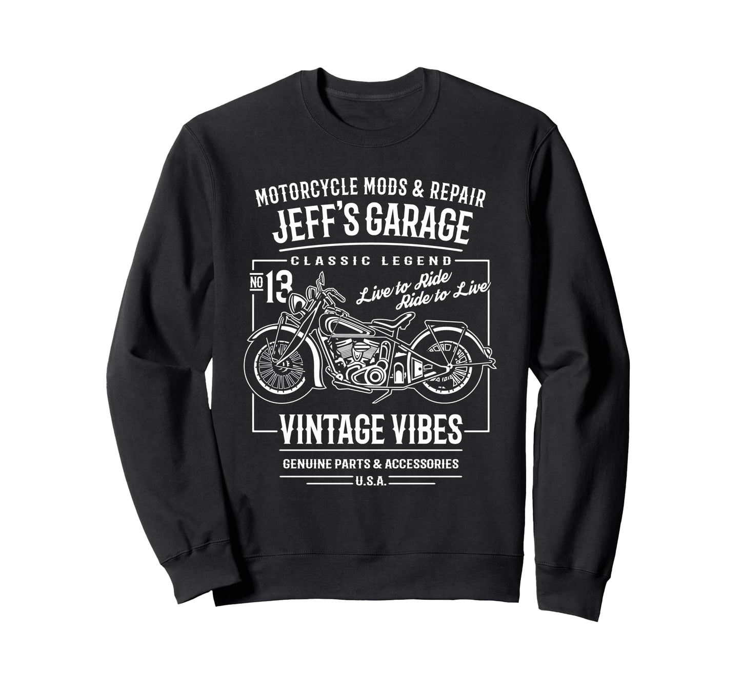 Jeffs Garage Motorcycle Name Jeff Sweatshirt - Minimalist Print for Adults - T-Shirt, Sweatshirt, Hoodie