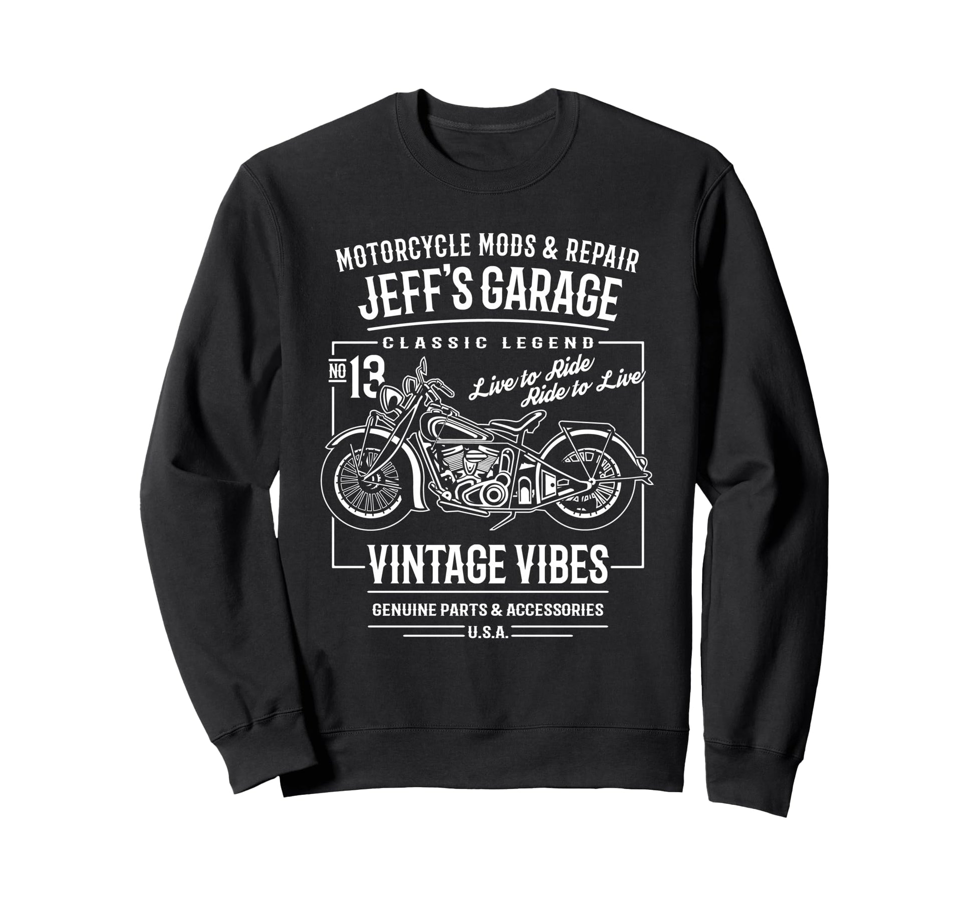 Jeffs Garage Motorcycle Name Jeff Sweatshirt - Minimalist Print for Adults - T-Shirt, Sweatshirt, Hoodie