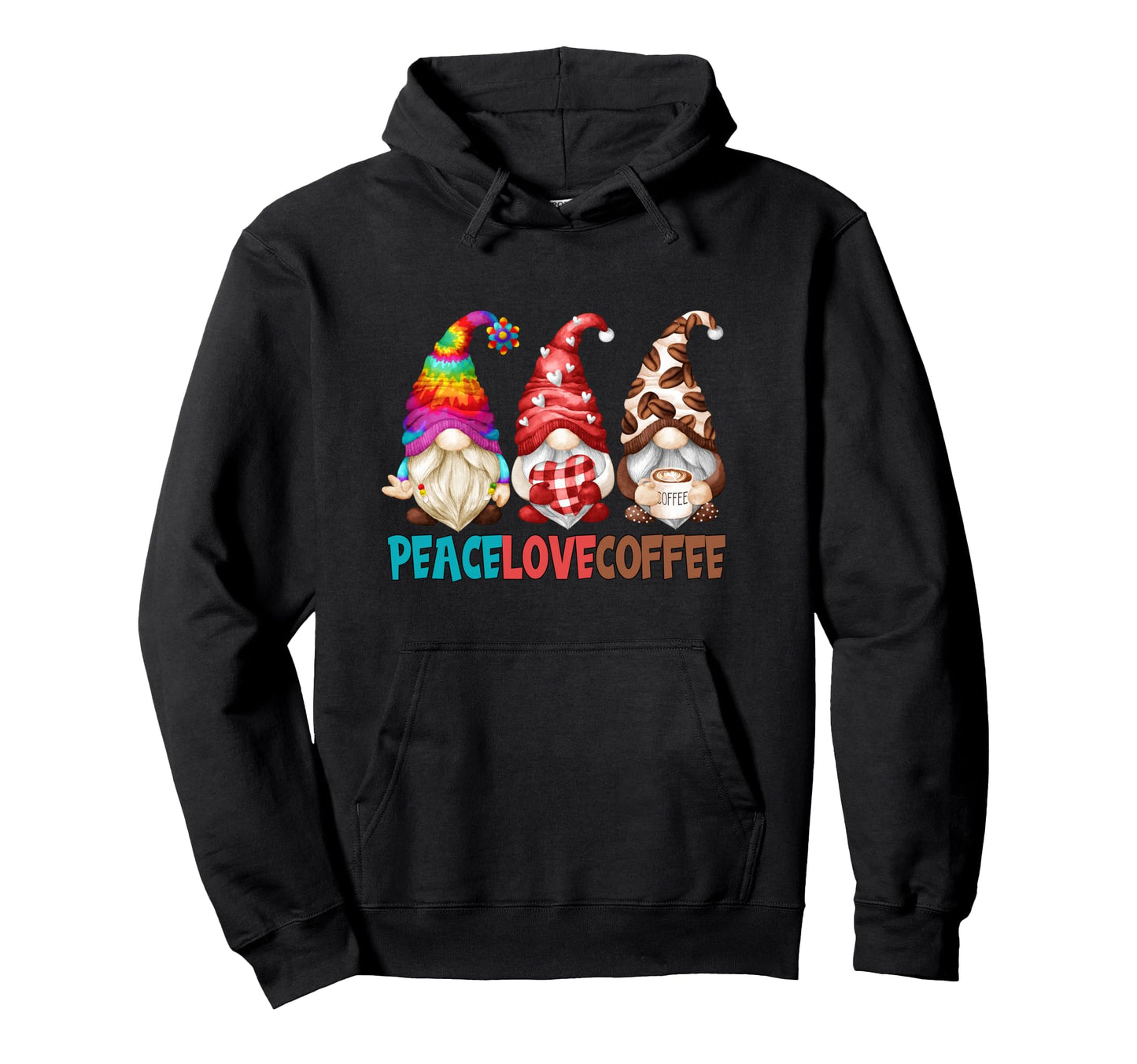 Funny Coffee Hippie Gnomes Peace Love Hoodie - Minimalist Print Unisex - T-Shirt, Sweatshirt, Hoodie