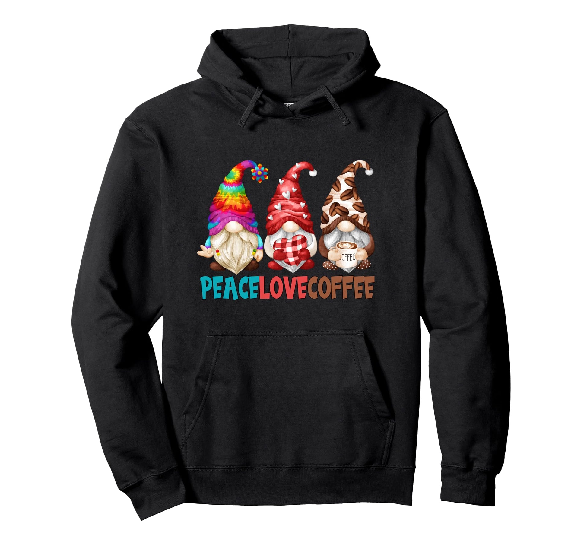 Funny Coffee Hippie Gnomes Peace Love Hoodie - Minimalist Print Unisex - T-Shirt, Sweatshirt, Hoodie