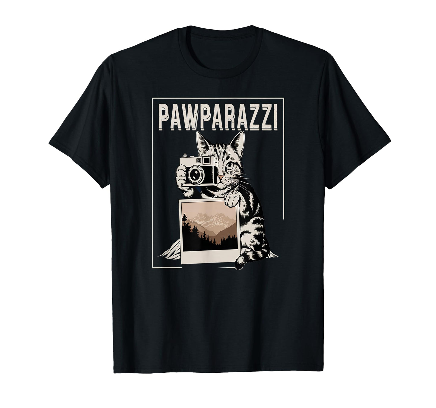 Pawparazzi Cat Holding Camera Photo T-Shirt - Graphic Print for Adults - T-Shirt, Sweatshirt, Hoodie
