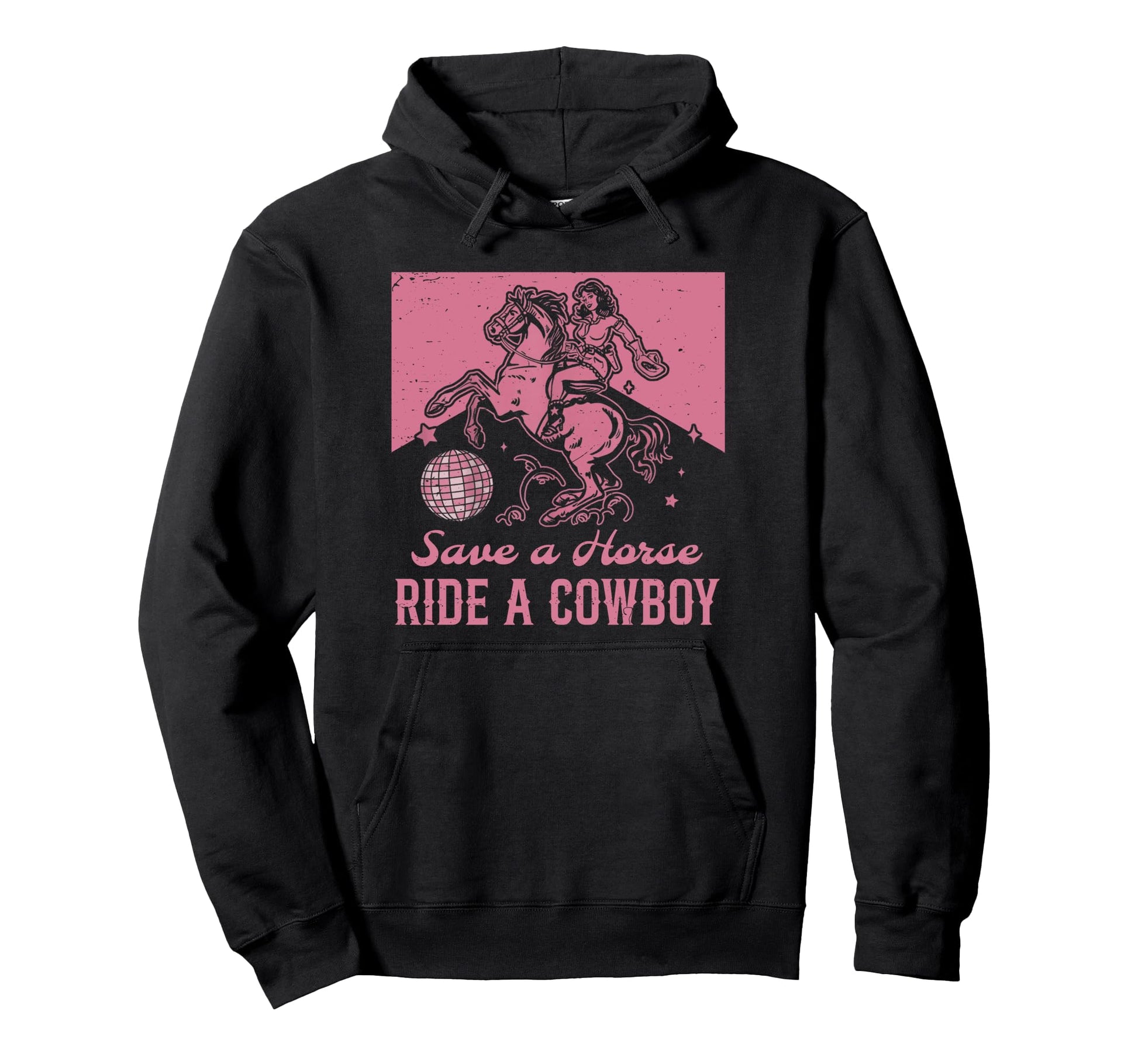 Western Cowgirls Disco Save Horse Ride Hoodie - Graphic Print for Adults - T-Shirt, Sweatshirt, Hoodie