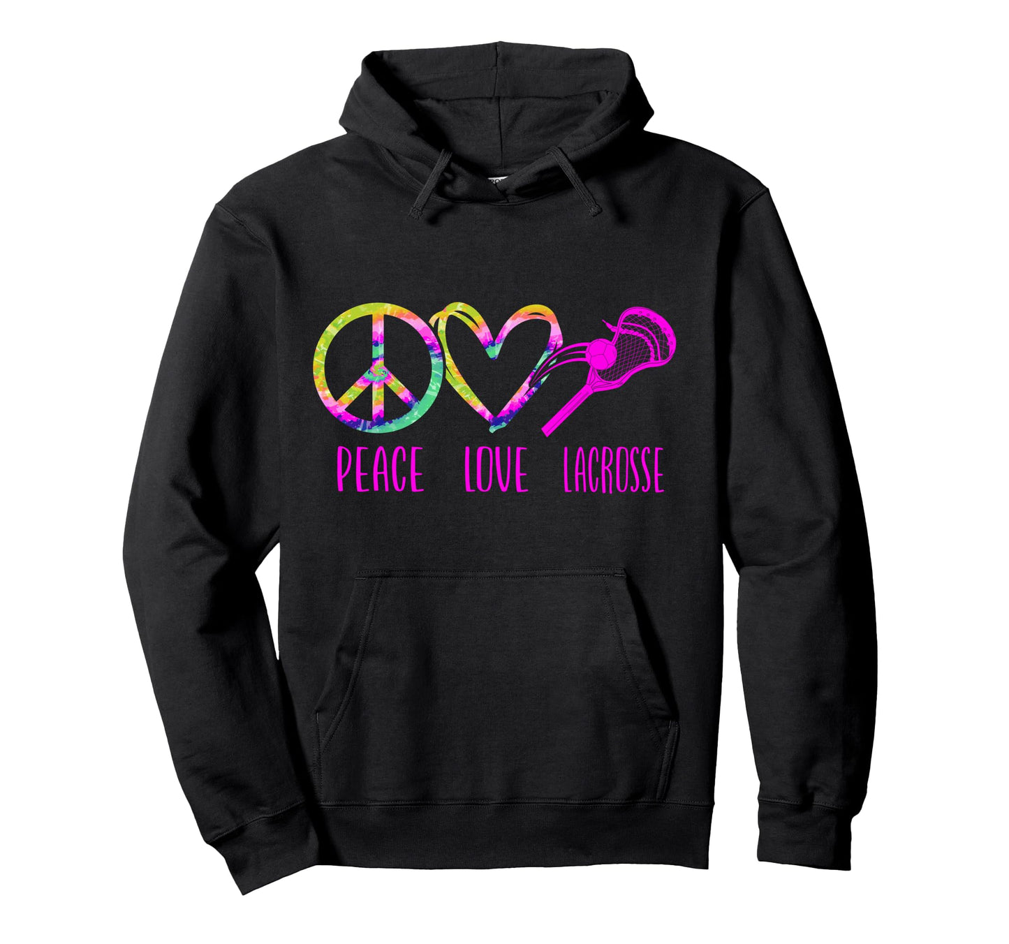 Lacrosse Lax Tie Dye Peace Love Hoodie - Custom Art Print for Adults - T-Shirt, Sweatshirt, Hoodie