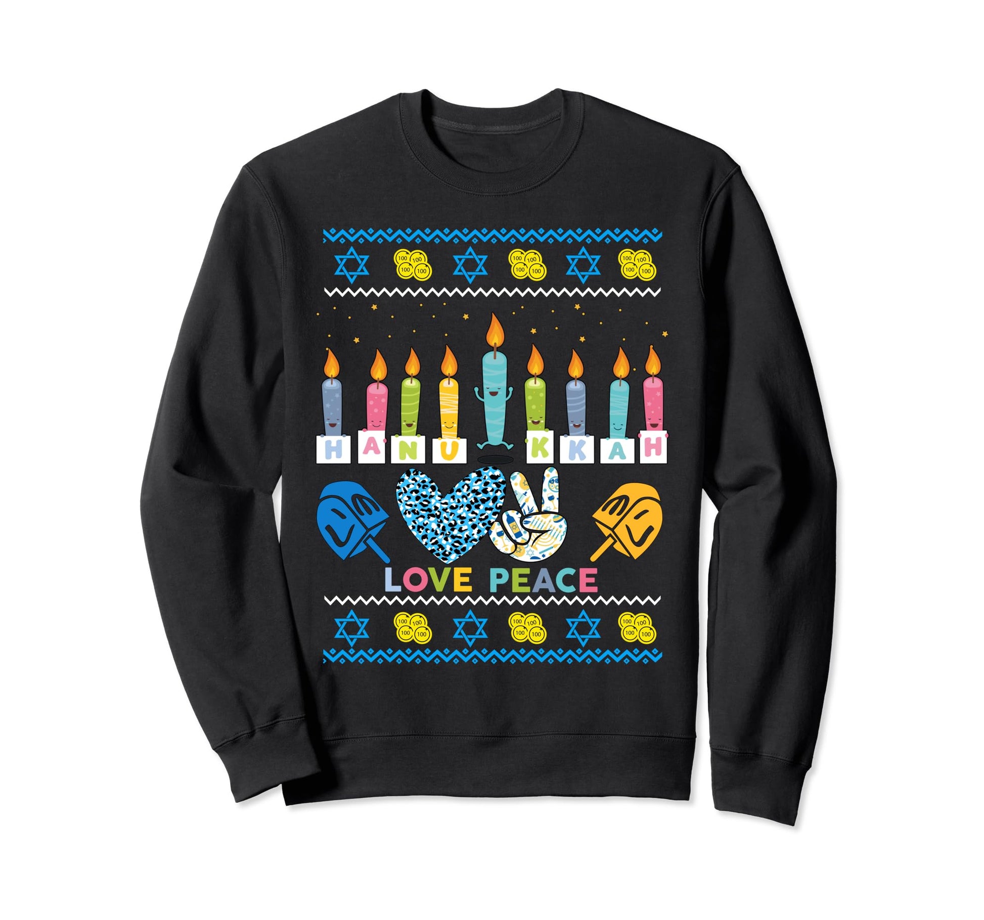Hanukkah Love Peace Chanukah Sweatshirt - Custom Art Print Men Women - T-Shirt, Sweatshirt, Hoodie