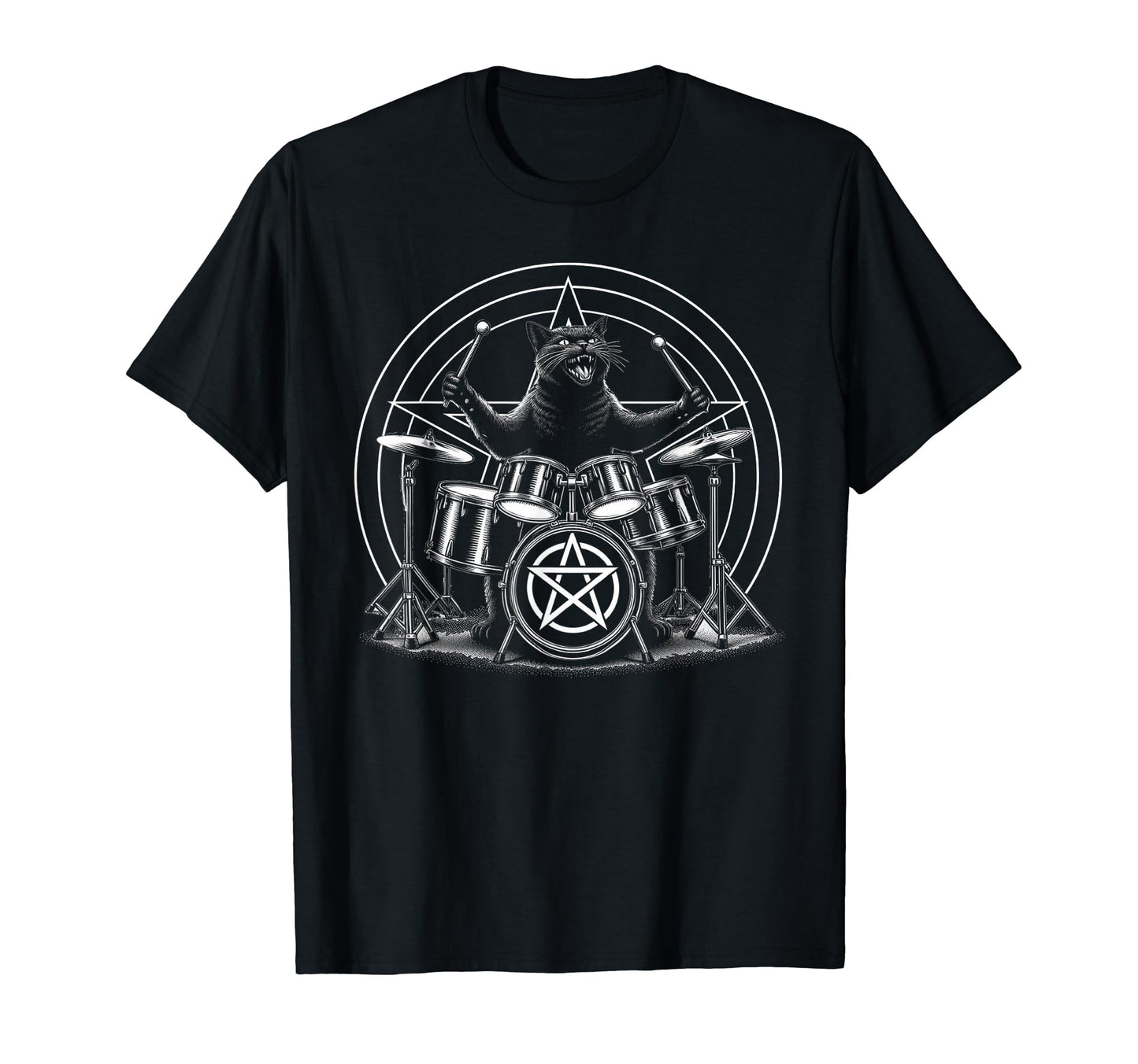Death Metal Satanic Cat Playing Drums T-Shirt - Aesthetic Graphic Unisex - T-Shirt, Sweatshirt, Hoodie