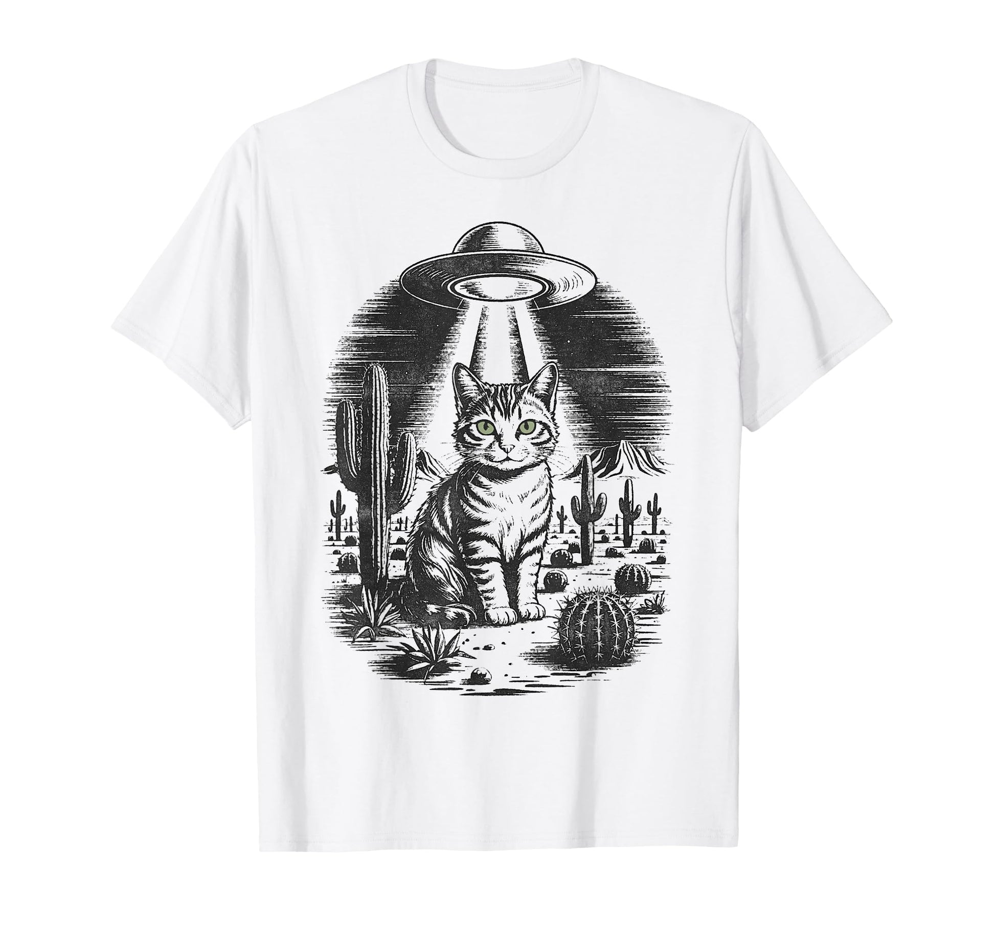 Funny Cat Western Ufo Cowboy Cat T-Shirt - Aesthetic Graphic for Adults - T-Shirt, Sweatshirt, Hoodie