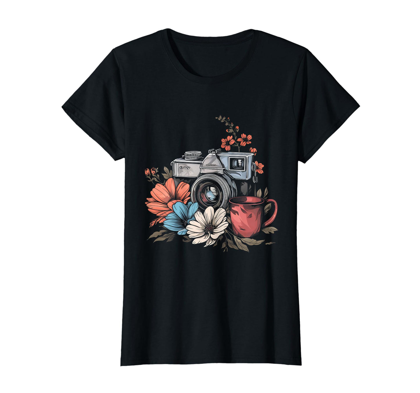 Photographer Coffee Camera Flowers T-Shirt - Aesthetic Graphic Unisex - T-Shirt, Sweatshirt, Hoodie
