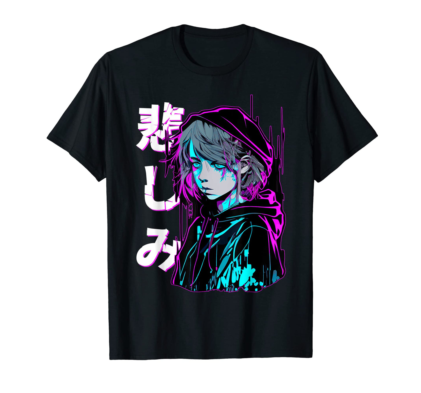Sad Emo Anime Japanese Aesthetic T-Shirt - Minimalist Print Unisex - T-Shirt, Sweatshirt, Hoodie
