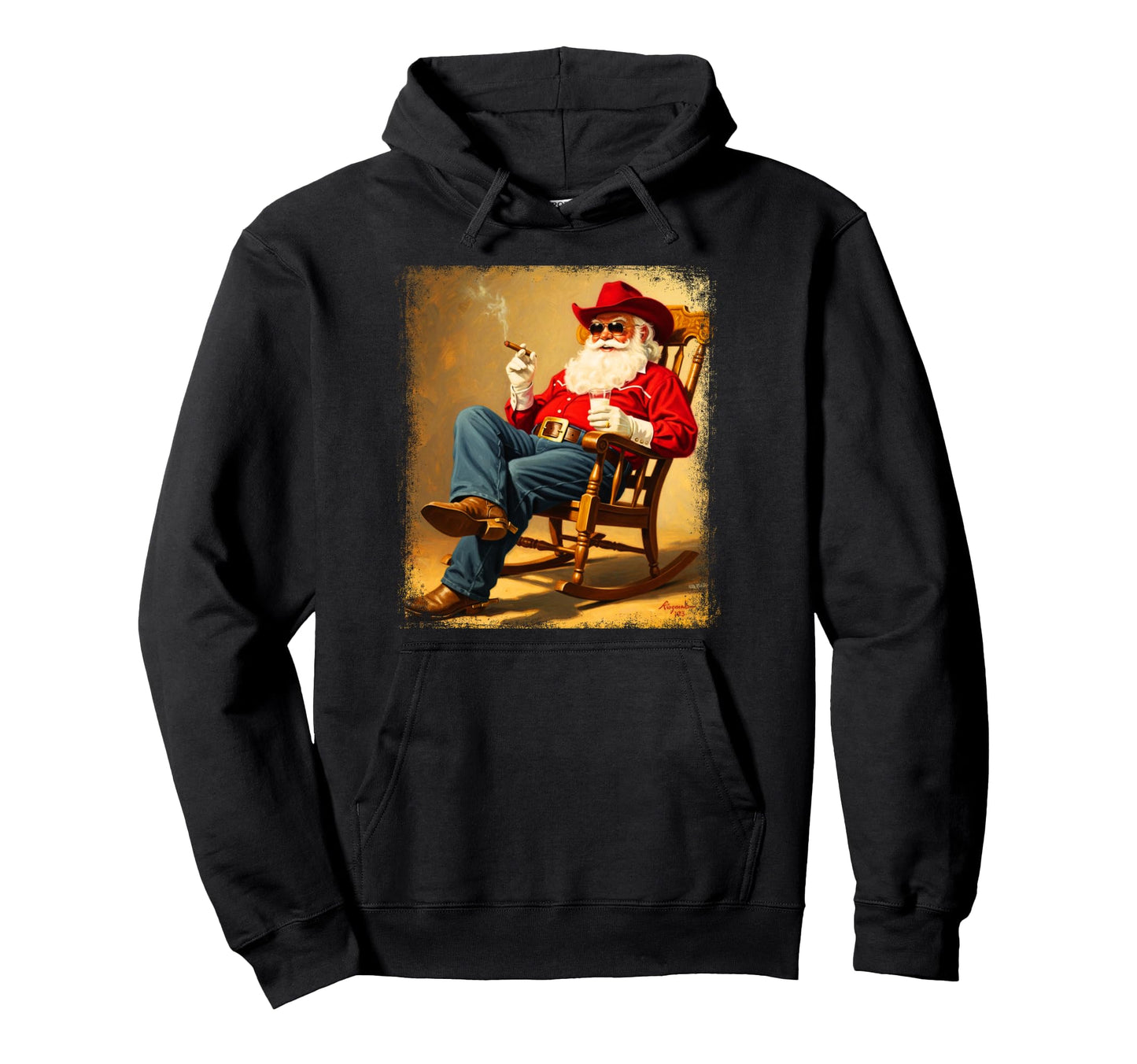 Country Cigar Jolly Cowboy Santa Hoodie - Novelty Apparel Unisex - T-Shirt, Sweatshirt, Hoodie