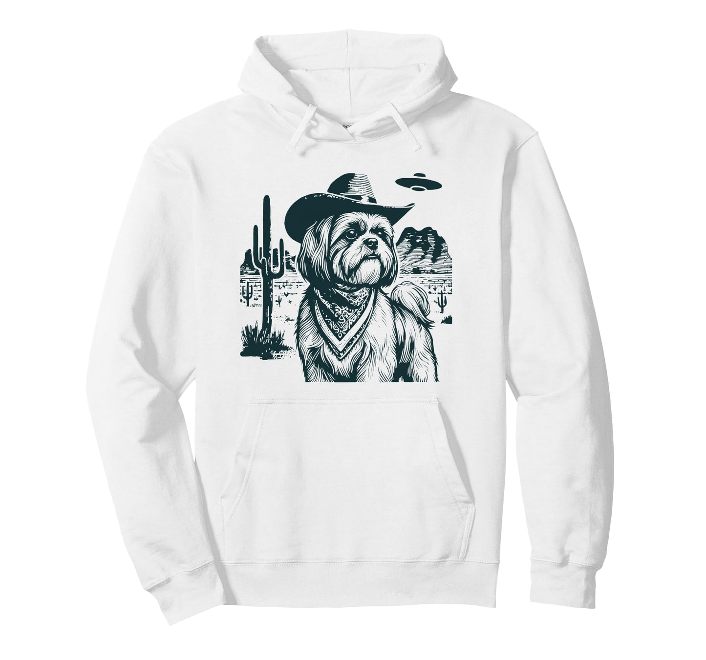 Shih Tzu Western Ufo Cowboy Hoodie - Minimalist Print for Adults - T-Shirt, Sweatshirt, Hoodie