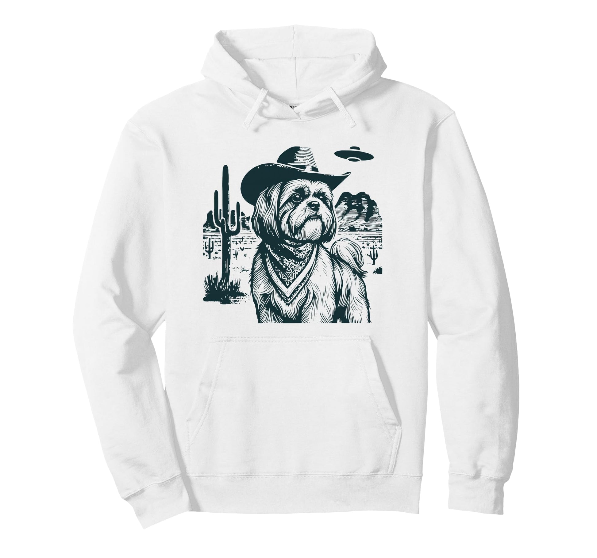 Shih Tzu Western Ufo Cowboy Hoodie - Minimalist Print for Adults - T-Shirt, Sweatshirt, Hoodie
