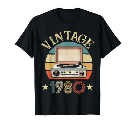 1980 Born 1980 Sunset Vinyl Record T-Shirt - Aesthetic Graphic Men Women - T-Shirt, Sweatshirt, Hoodie