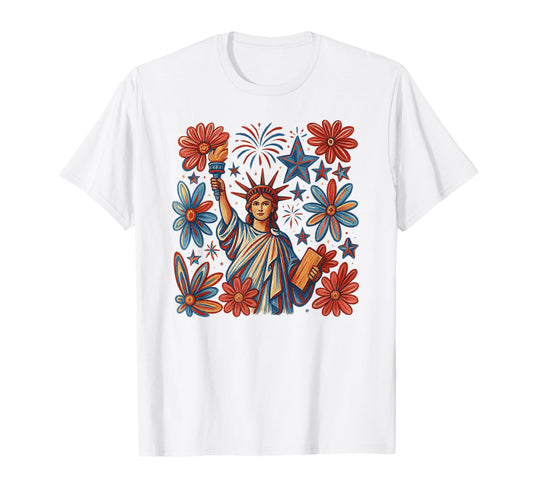 Boho Floral 4Th July Statue Liberty T-Shirt - Graphic Print for Adults - T-Shirt, Sweatshirt, Hoodie