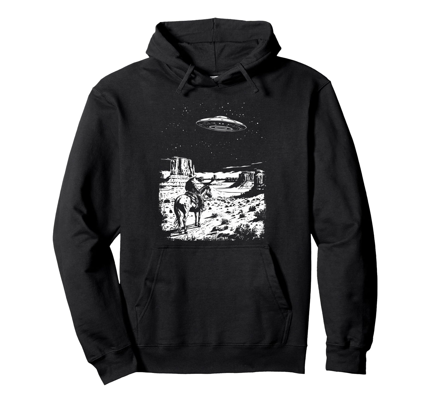 Ufo Western Cowboy Under Night Stars Hoodie - Aesthetic Graphic Men Women - T-Shirt, Sweatshirt, Hoodie