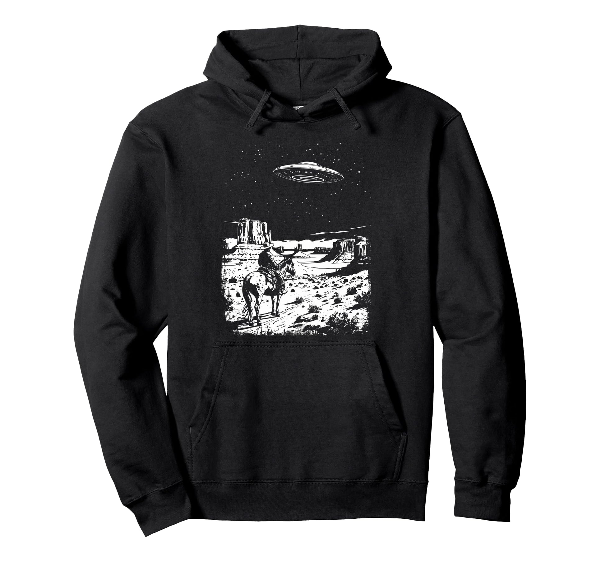 Ufo Western Cowboy Under Night Stars Hoodie - Aesthetic Graphic Men Women - T-Shirt, Sweatshirt, Hoodie