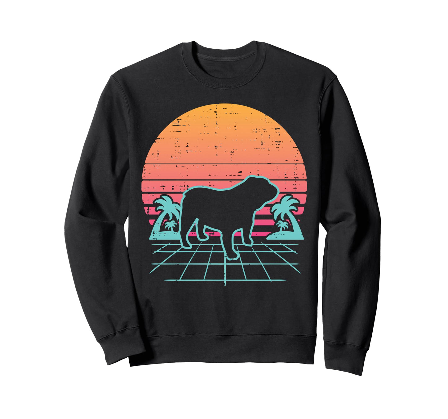 English Bulldog Vaporwave Sweatshirt - Custom Art Print for Adults - T-Shirt, Sweatshirt, Hoodie