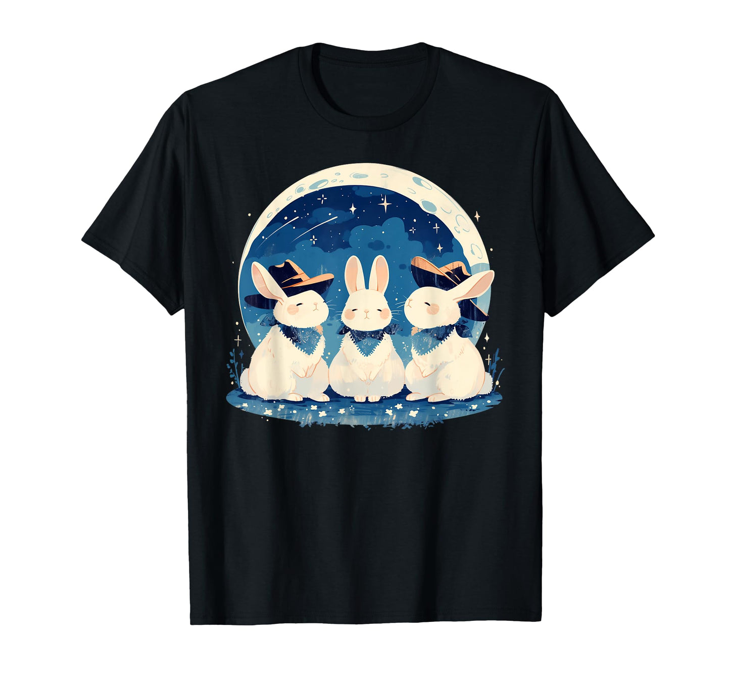 Rabbit Howling Moon Cowboy Funny T-Shirt - Graphic Print Men Women - T-Shirt, Sweatshirt, Hoodie