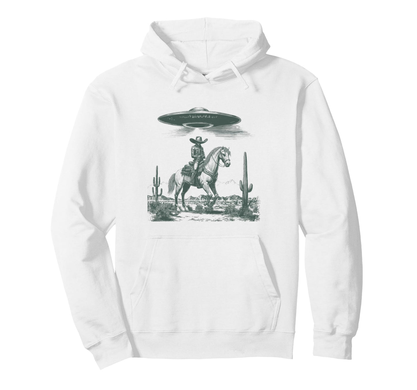 Cowboy Ufo Encounter Alien Western Hoodie - Unique Graphic Men Women - T-Shirt, Sweatshirt, Hoodie